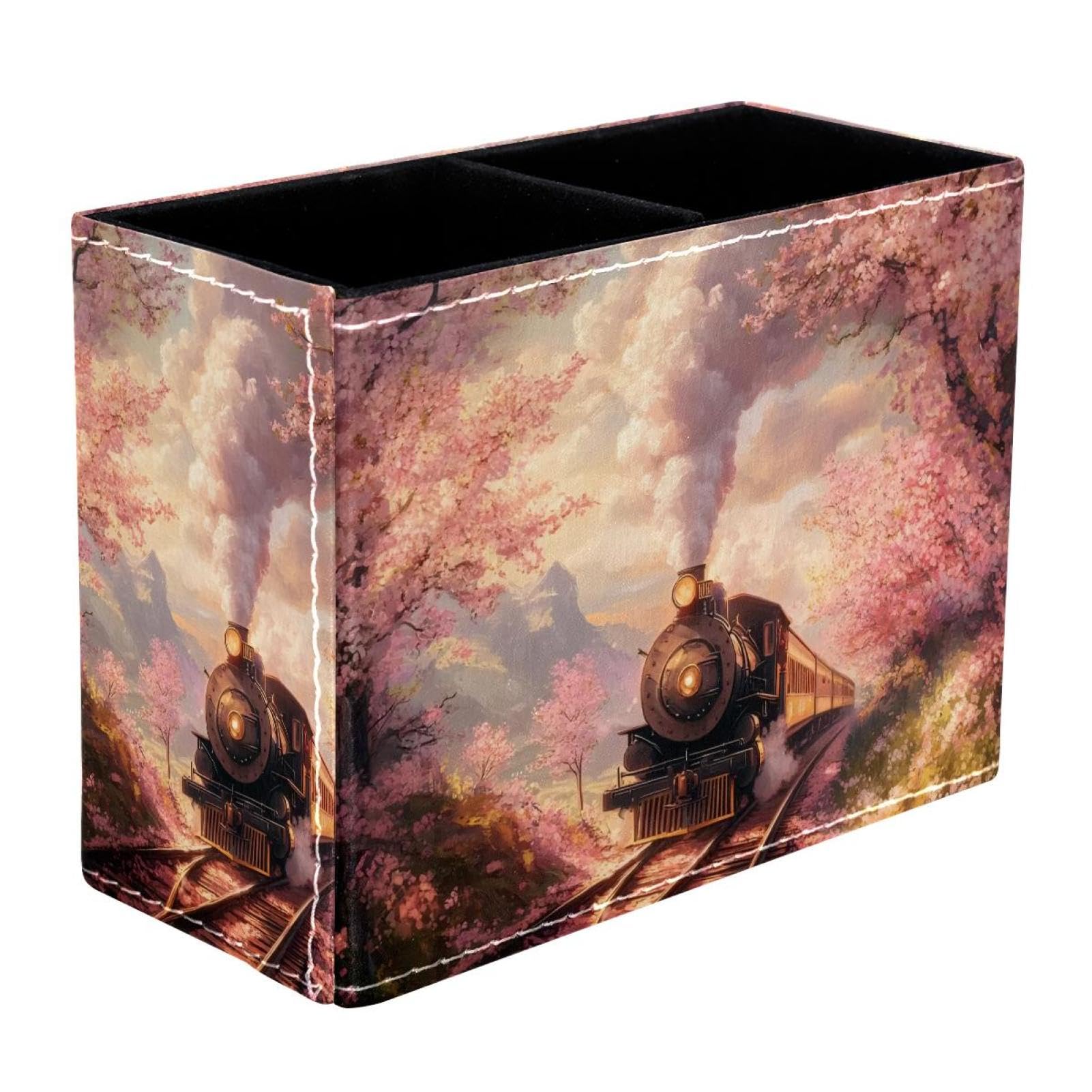 FWJZDSP Pencil Holder for Desk, Train Floral Pen Holder Storage Desktop Pen Organizer Desk Pencil Organizer Makeup Brush Holder for Office School College