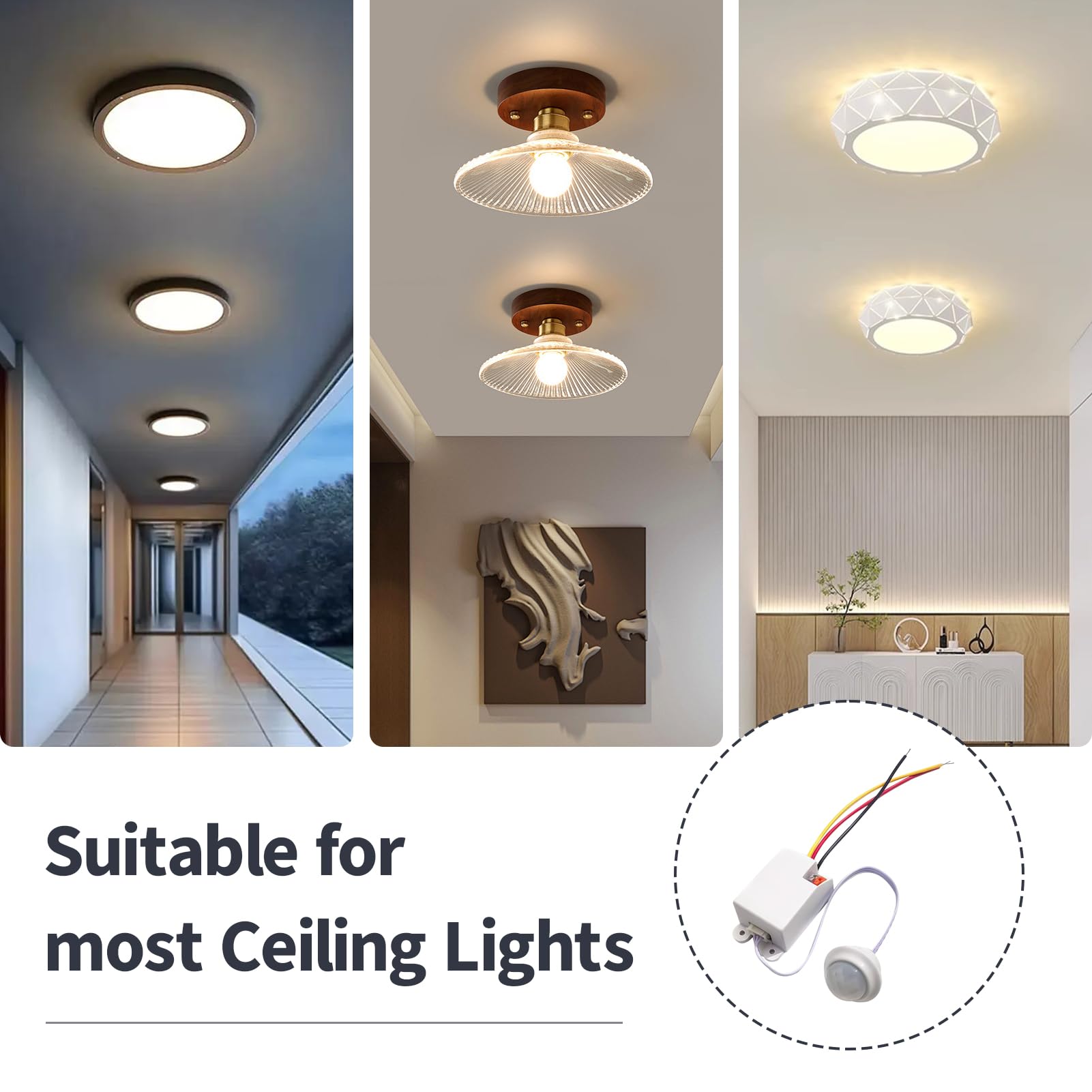 Rilevatore Di Movimento A Infrarossi Mini Slim Da Soffitto A 360° – 102 X 25 Mm – Adatto A LED – 1W-800W 230V - Foto 3