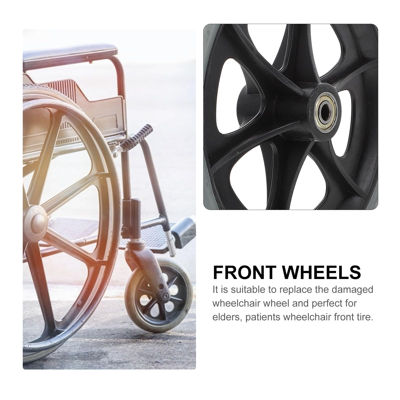 ifundom Rollstuhlräder Vorderradersatz für Rollstuhl, Leise, Rutschfest, | Innen und Außen Nutzbar, Abs Pvc Stahl, Ersatzteil für Rollstühle und Andere Fahrzeuge