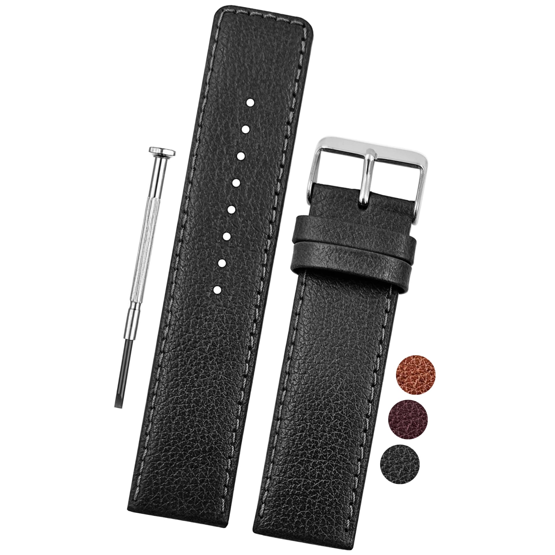 DBLACK {mdl-ator} Leather Watch Strap // For 18mm, 20mm, 22mm, 24mm, or 26mm (With 3 Colors), Black, 20mm, strap
