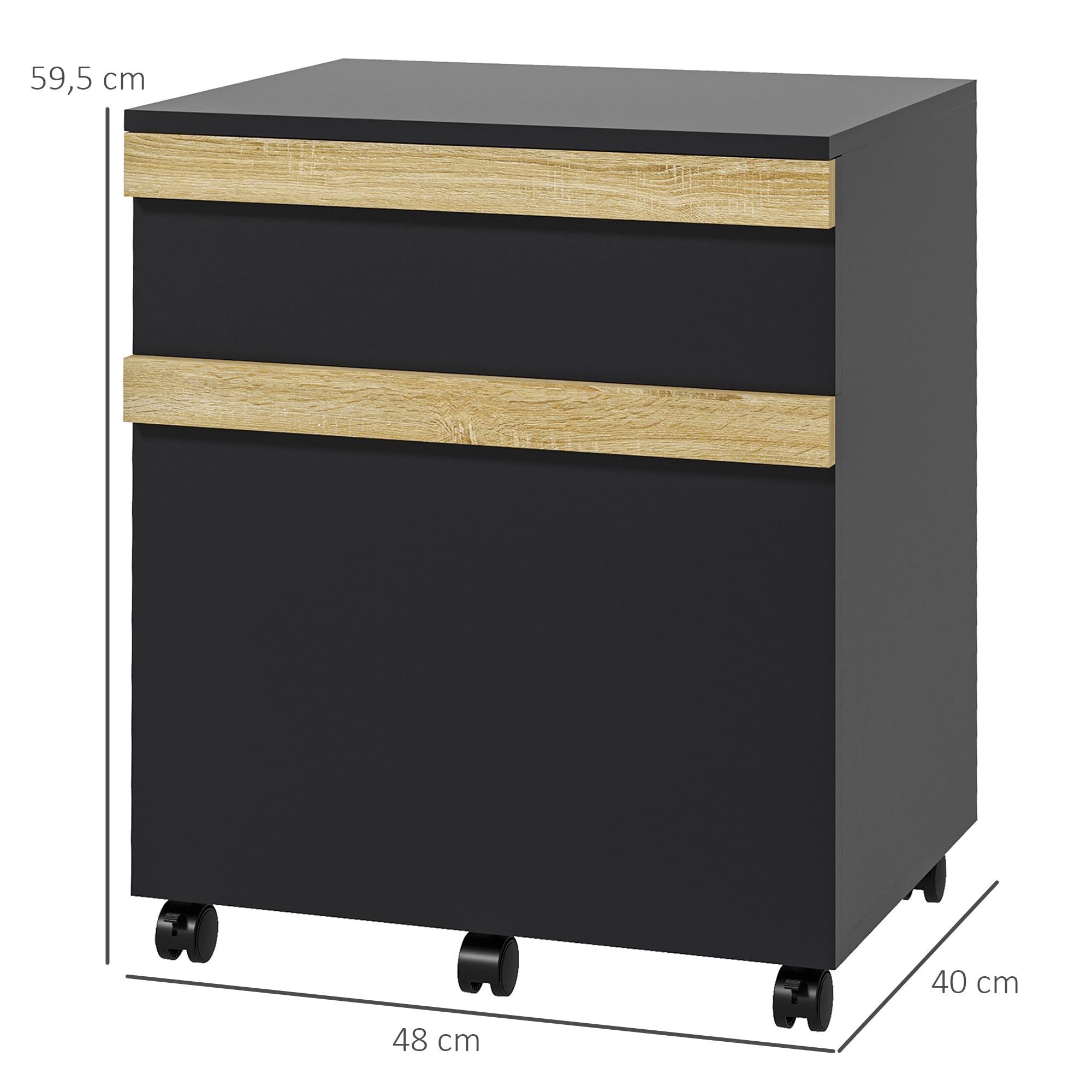 Vinsetto Ufficio piedistallo su ruote mobile con 2 cassetti estraibili classificatore 48 x 40 x 59,5 cm nero
