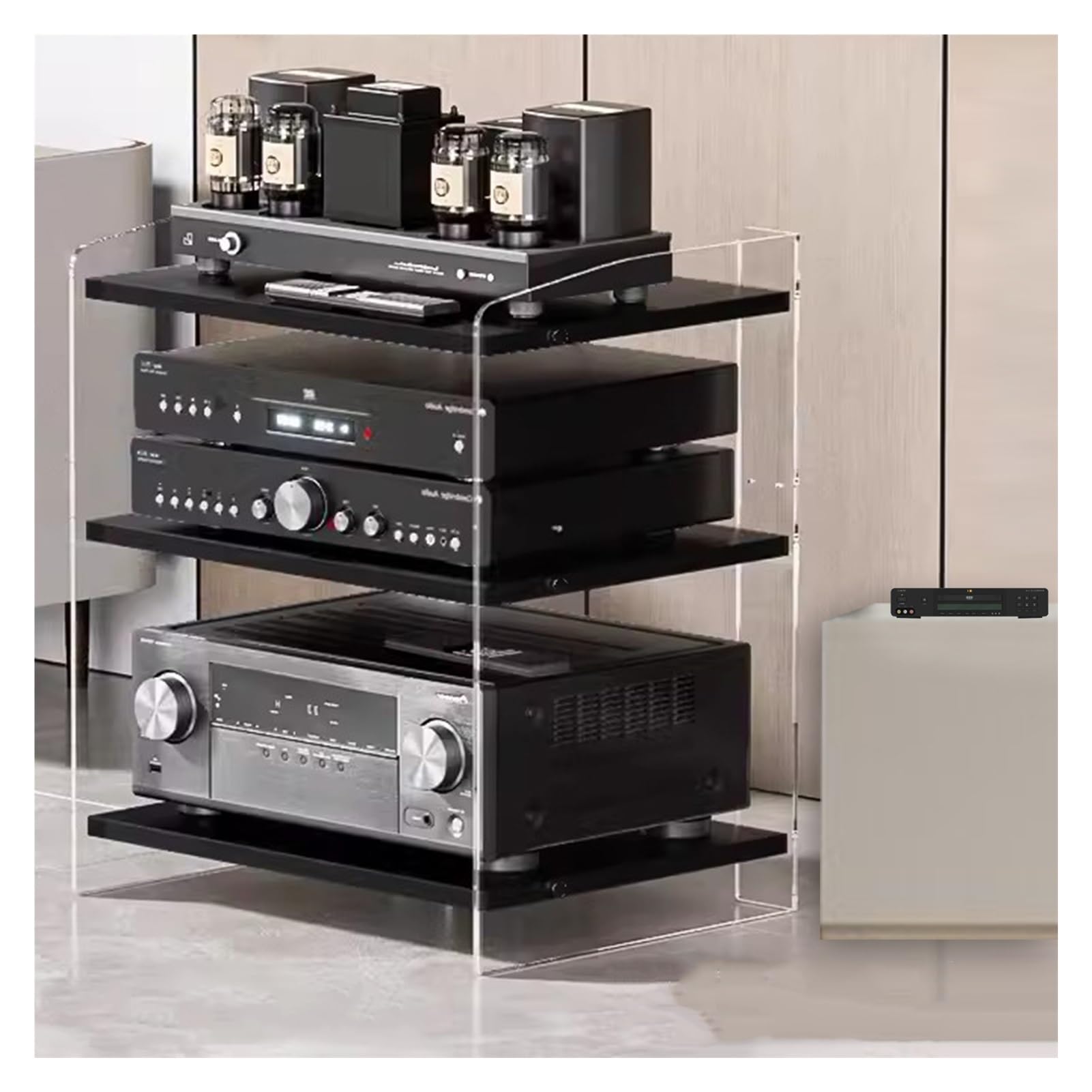 regał audio, 24 32-calowy wysoki stojak audio stereo Stojak na media, nowoczesne komponenty CabinetRack Półka do montażu wieży, z regulowanymi półkami(Style3,52.2x40x60.6cm/20.6x15.7x24inch)