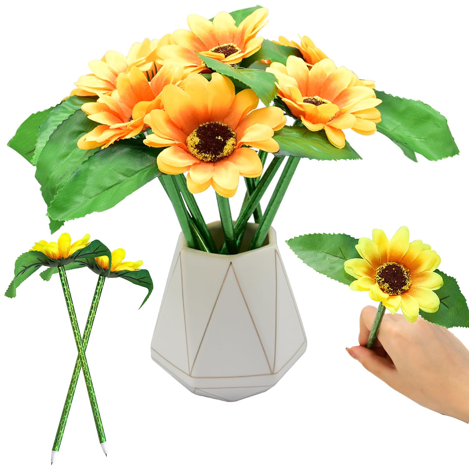 SIPLIV 20Pcs Artificial Sunflower Pens Creative Flower Ballpoint Pens Gel Ink Pen for School Office Home Teacher Student Present
