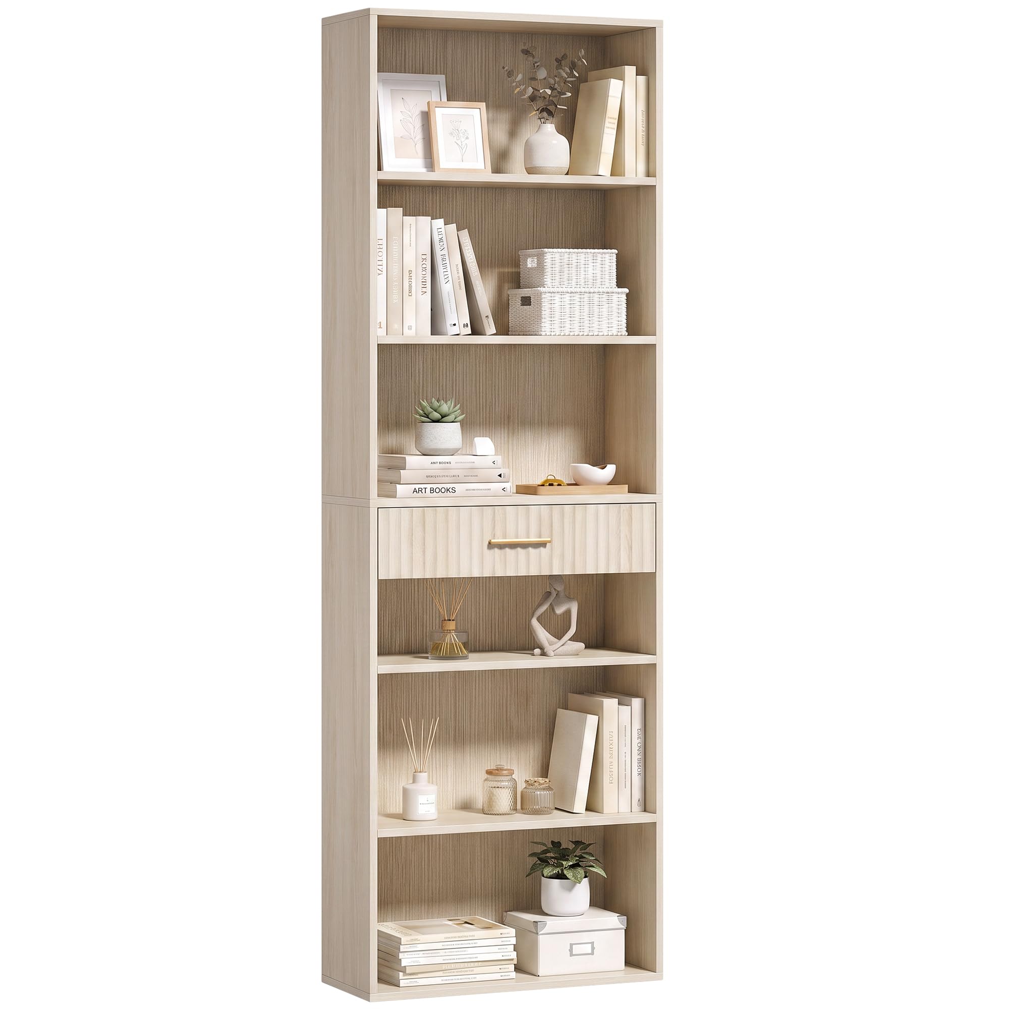 HOMCOM Tall Bookcase with Cubes 7-Tier 60 x 24 x 182 cm Oak Wood Effect