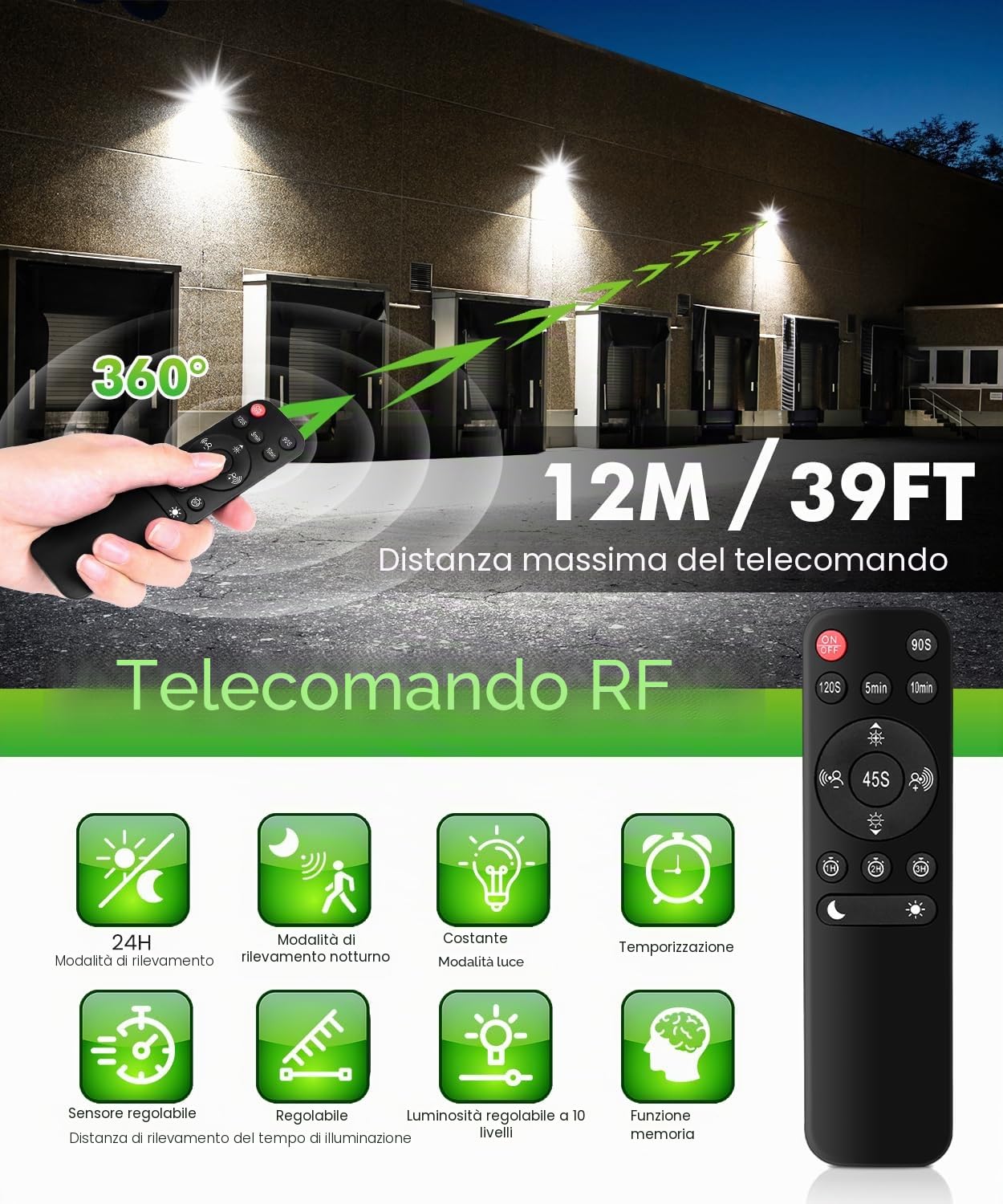 CLY Faretto Led Da Esterno Con Sensore Di Movimento 70W 6580LM 6500K | Faretti Led Da Esterno Con Telecomando 3 Teste Fari LED Esterno Bianca Fredda Faro Led IP66 Impermeabile Per Cortile Garage