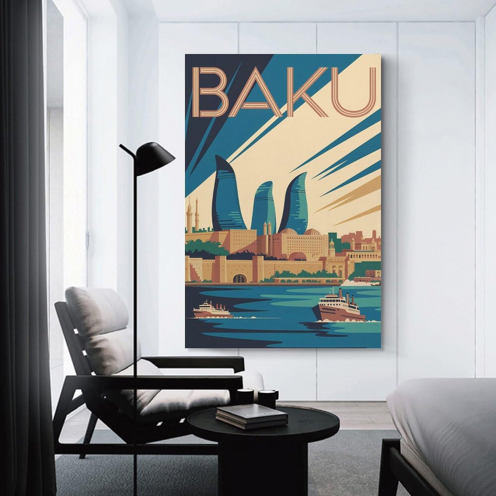 Junmoney Decorative Wall Artwork Baku Cityscape Travel (3), 20x30inch(50x75cm), for Living Room, Lounge Or Sitting Room, Modern Wall Decor for Cosy Interiors