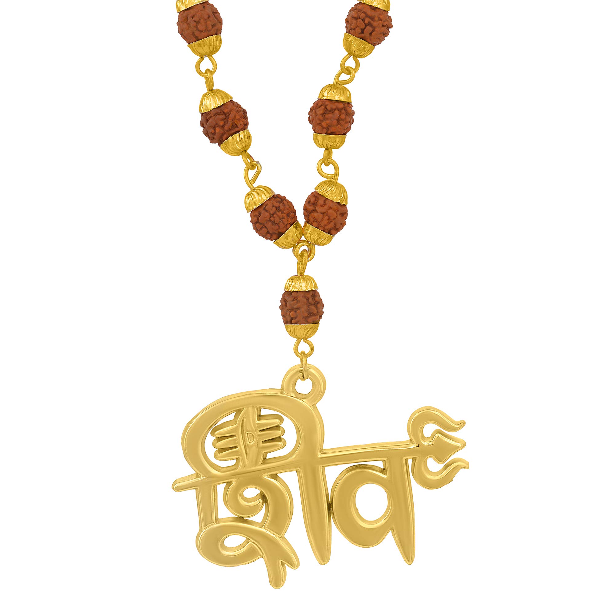 Gold Plated Brass Big Bold Heavy 3D Shiv Pendant with Rudraksha Mala-image-32