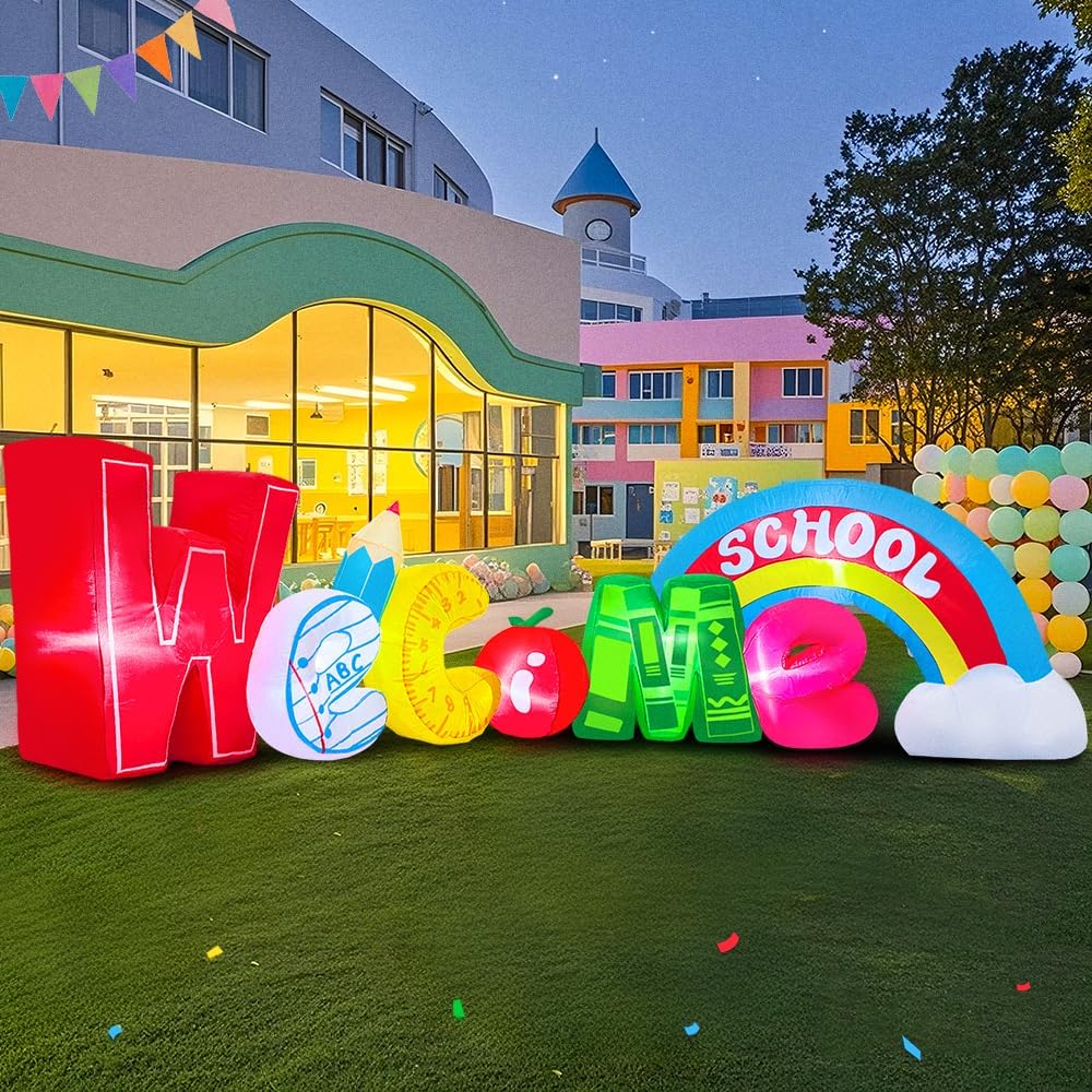 10 FT Welcome Back to School Inflatable Kindergarten Graduation Inflatable Learning Stationery with LED Light Decorations for 2025 First Day of School Party Indoor Outdoor Holiday Lawn Yard Decor