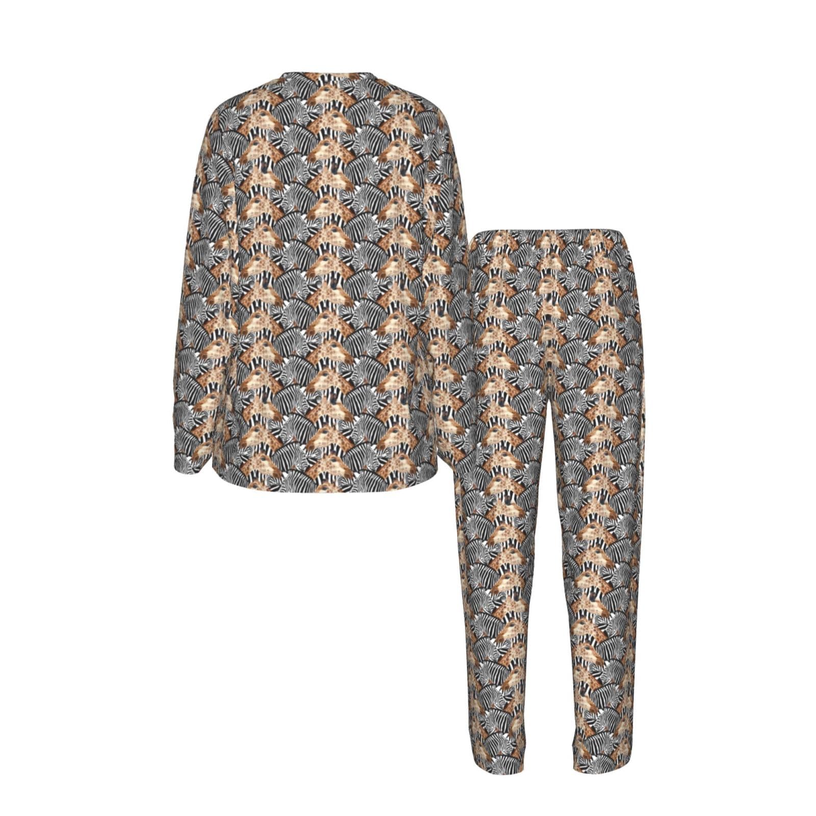 Pigiama da donna a maniche lunghe con stampa zebra e giraffa, morbido pigiama da spiaggia, vacanze, biancheria da notte, regalo casual