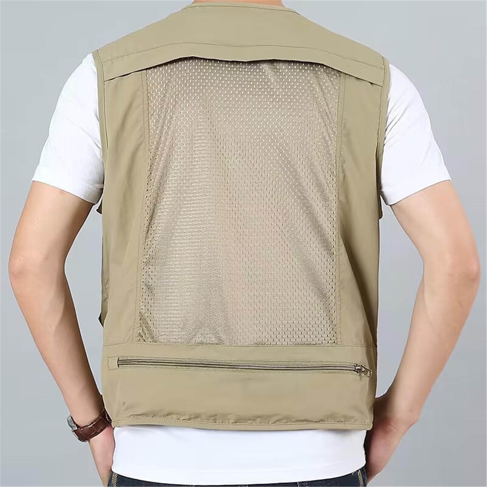 CLSQLXYJZC Gilet Da Pesca Estivo Uomo, Gilet Cargo Multitasche In Rete Traspirante Con Cerniera Senza Maniche E Leggero Da Uomo, Campeggio Antivento E Impermeabile Con Cerniera, Per Safari