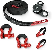 STMGW Heavy Duty Off-Road Recovery Kit: 3x30ft 14K Tow Strap, 38K Soft Shackle, 8-Ton Snatch Block - Red