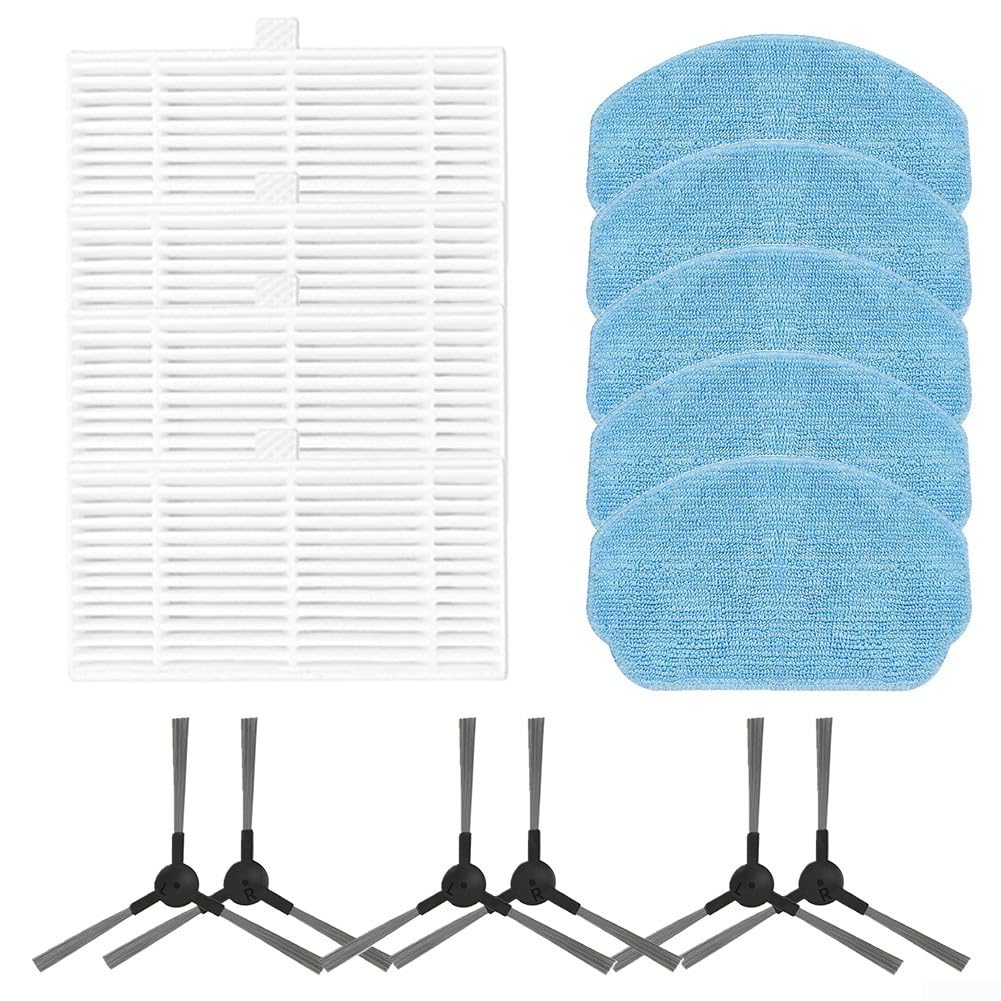 Gettimore 4Pcs Filters + 5Pcs Mop Pads + 6Pcs Side Brushes For MAMNV BR150/BR151, For ZCWA BR150/BR151, For ONSON BR150/BR151, For GTTVO BR150/BR151, For MANVINS G20 Robot Vacuum Cleaner
