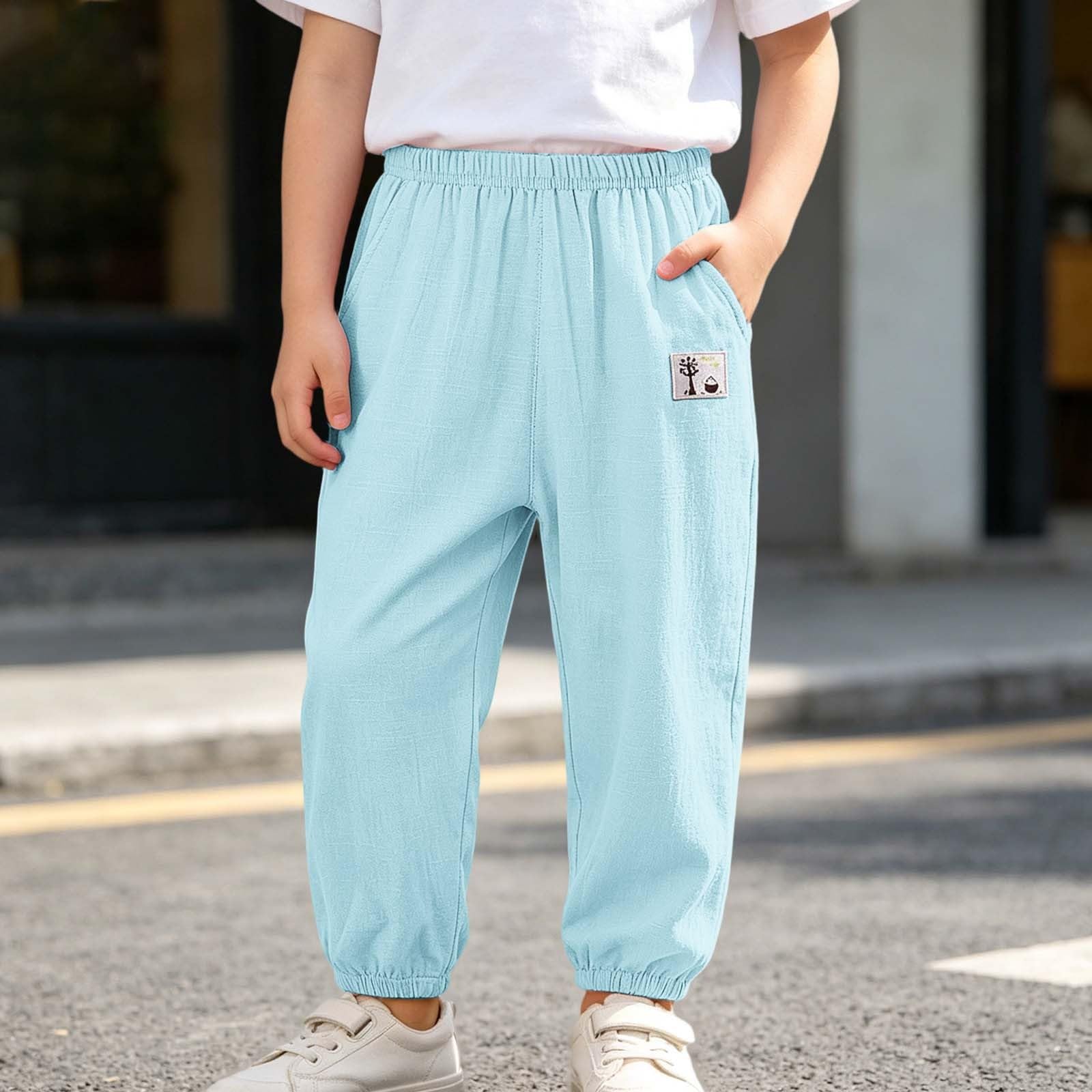 Pantalon Lin Enfant Garçon Fille Été Anti-moustiques Décontracté Pantalon Coton Lin Couleur Unie Pantalons Loisirs Sarouel Taille élastique Streetwear 3-10 Ans