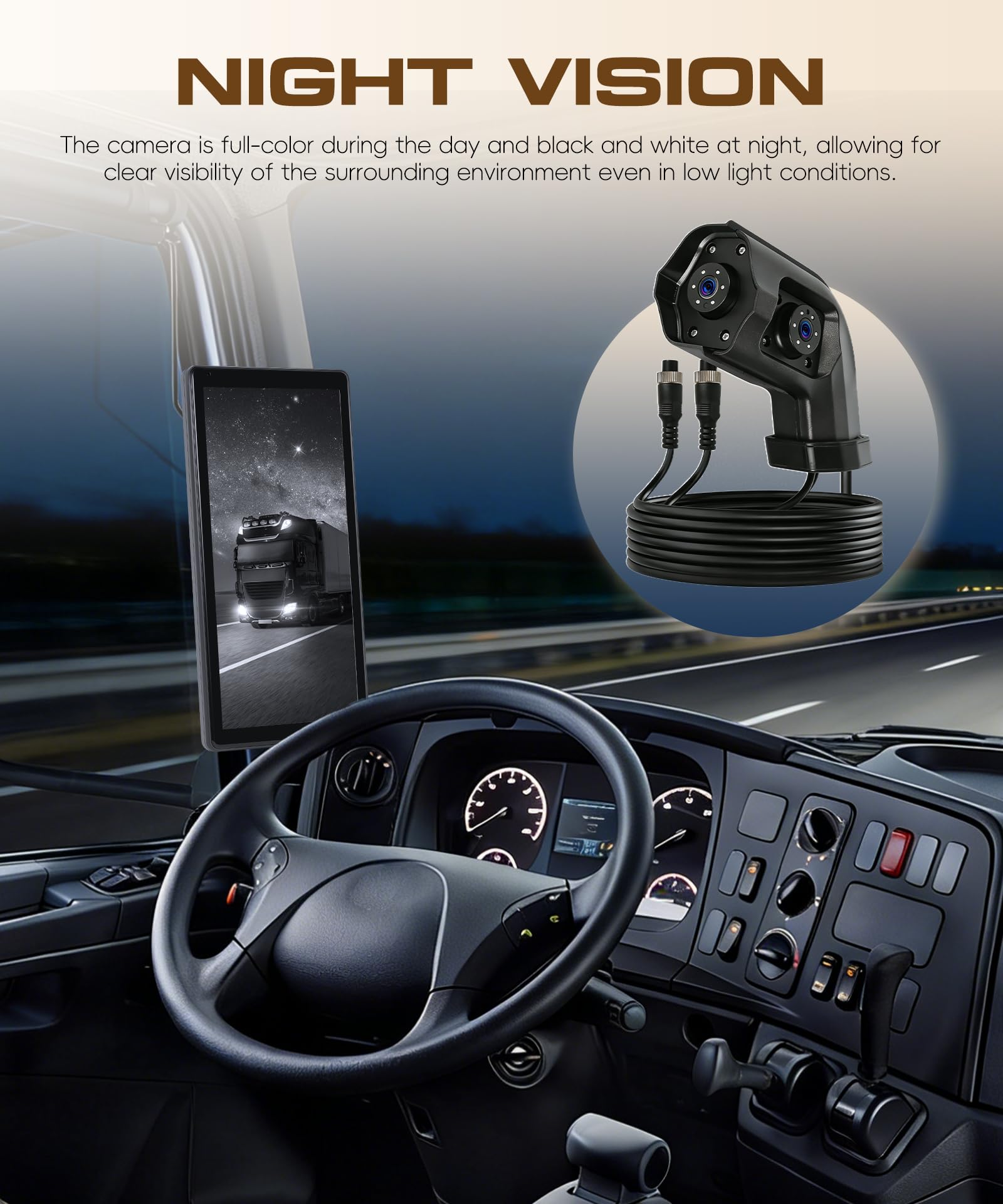 LKW Dual Rétroviseur Dashcam avec 2 Caméras de Recul, Rétroviseur Écran Vertical pour Camions et Bus, 10,36 Pouces Écran Tactile Systèmes BSD/DVR/Enregistrement en Boucle/IP68 Étanche/Vision Nocturne