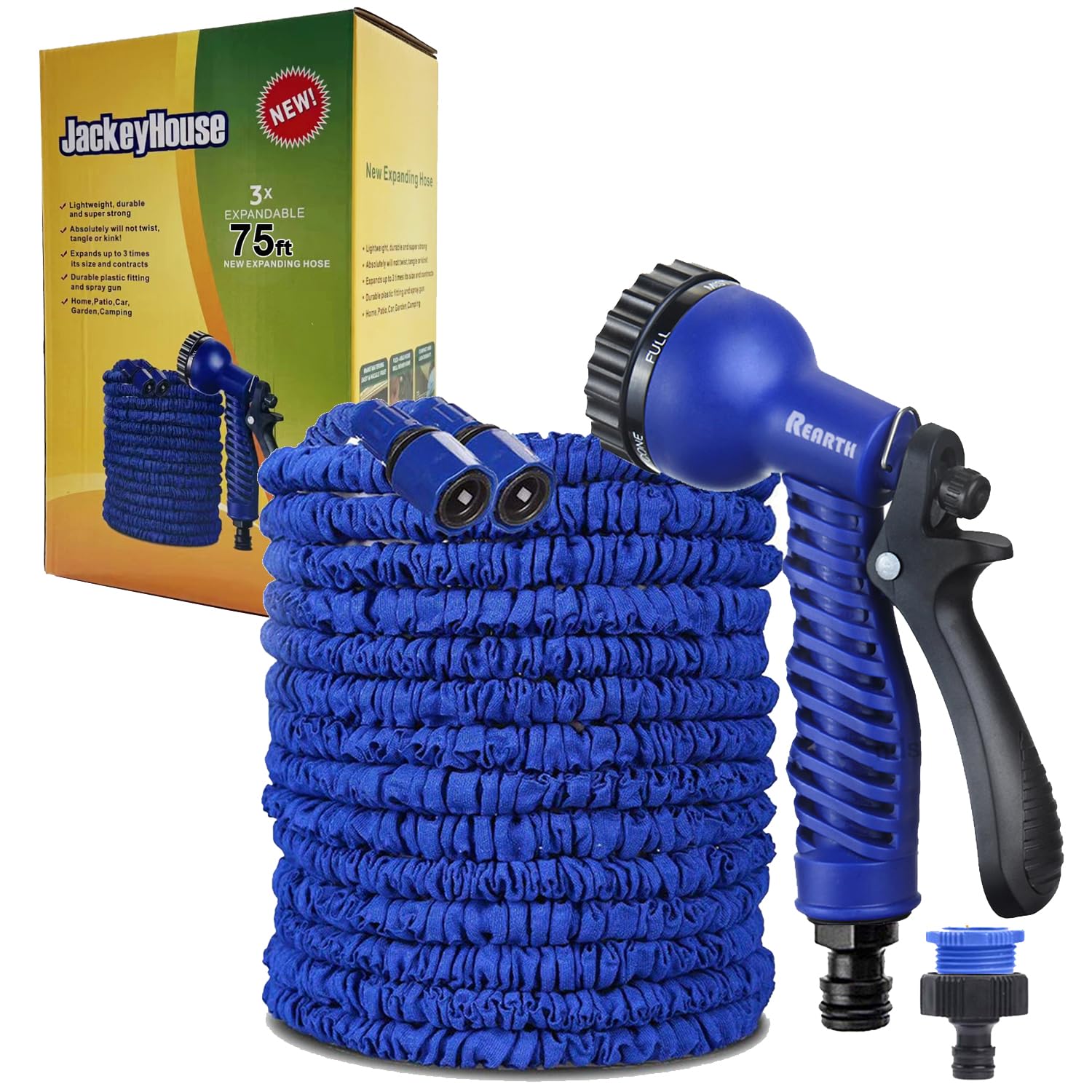100FT / 150FT / 200FT Magic Stretch Flexible Expandable 3 x Expanding Garden Hose Pipe Natural Triple Layer Light Weight Non Kink with 7 Setting Water Spray Nozzle Gun (Classic 75 Feet)