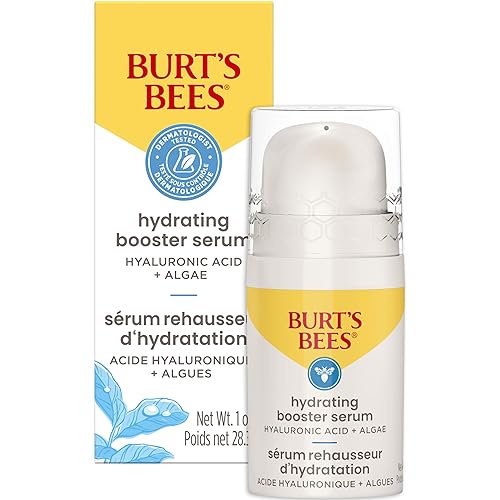 Burts Bees Suero facial de ácido hialurónico hidrata y aumenta la piel de forma natural para un tono de piel más suave y brillante ligero con algas