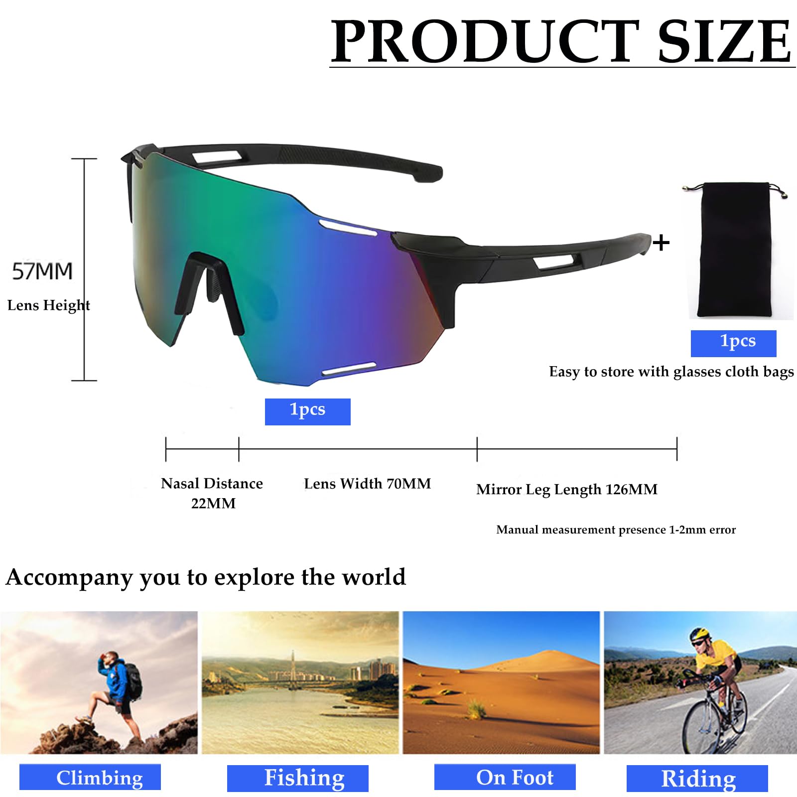 YQBFTC Occhiali da Sole Sportivi Polarizzati,Occhiali da Ciclismo Antivento Uomo e Donna,UV400 Occhiali Veloci Uomo,Occhiali Bici Polarizzati Sportivi per Ciclismo,Motociclismo,Corsa,Sci,Alpinismo