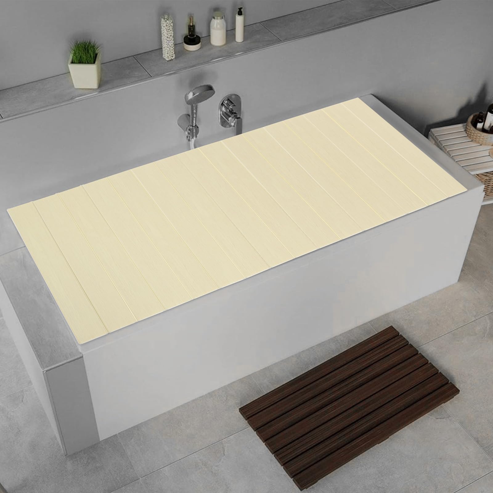 Osłona wanny, składana deska do wanny, ochrona przed kurzem, do utrzymania temperatury wody i odstawiania przedmiotów w domu, łazience, spa, 170 x 75 x 0,65 cm