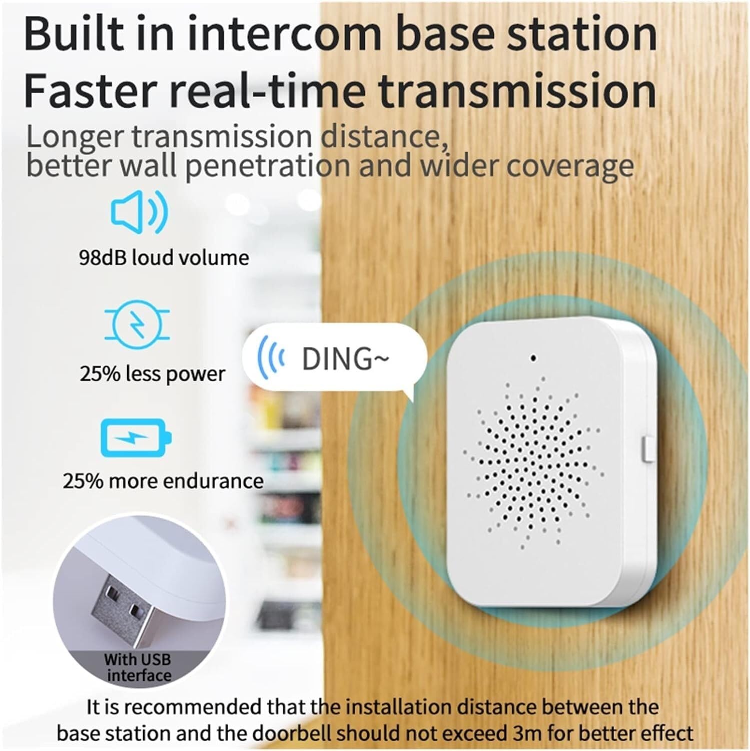 Zewnętrzny bezprzewodowy dzwonek WiFi Wodoodporny zestaw dzwonków do drzwi inteligentnego domu Domofon głosowy Noktowizor na podczerwień Dzwonek z kamerą bezpieczeństwa (Color : Bianco)
