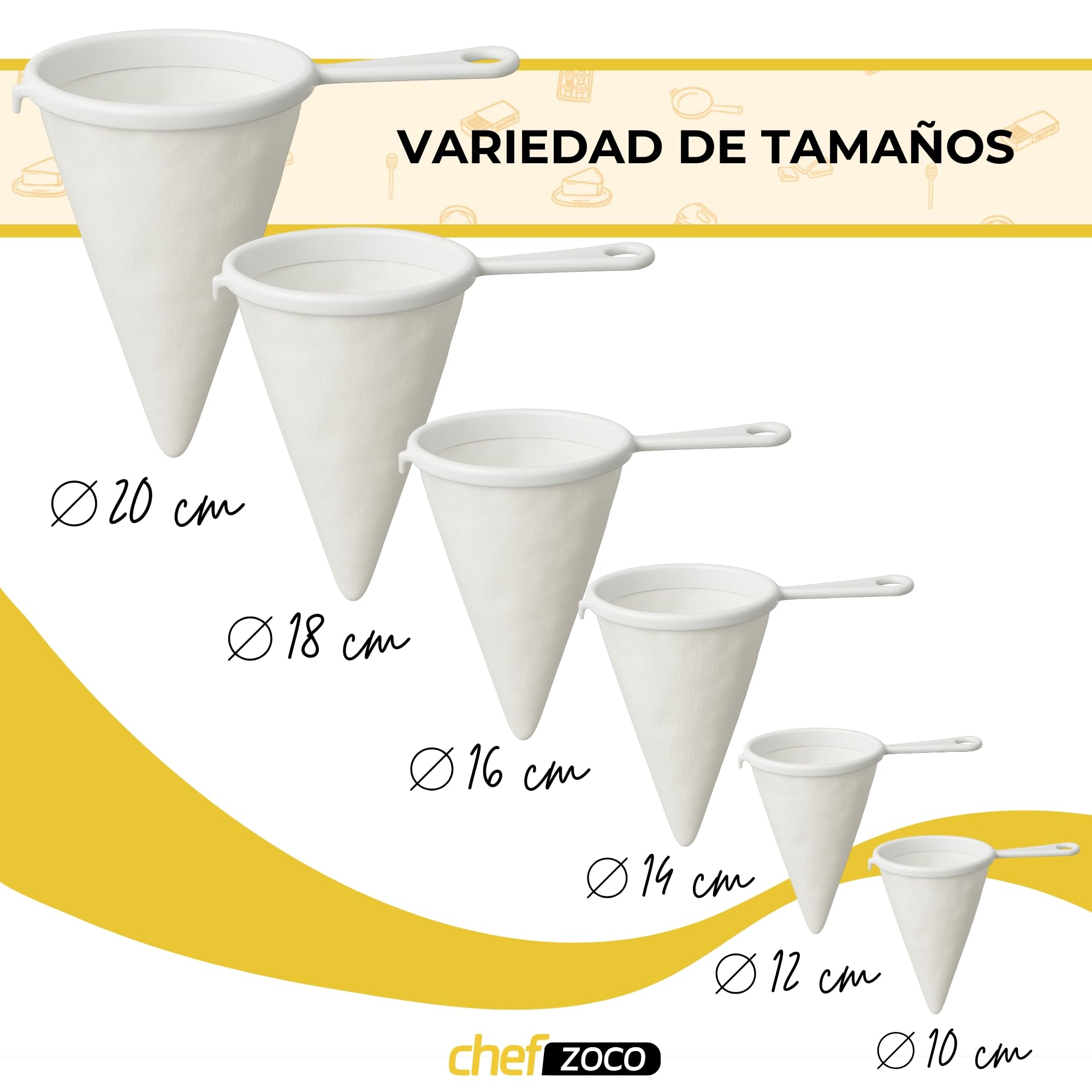 Colador de Cocina Multiuso de Tela, Colador kefir, Utensilio para colar cafe, Filtro Eficiente para Aceite y Jugos, Mango de plástico, Con 2 ganchos de sujeción, Diámetro del colador 10 cm - imagen 6