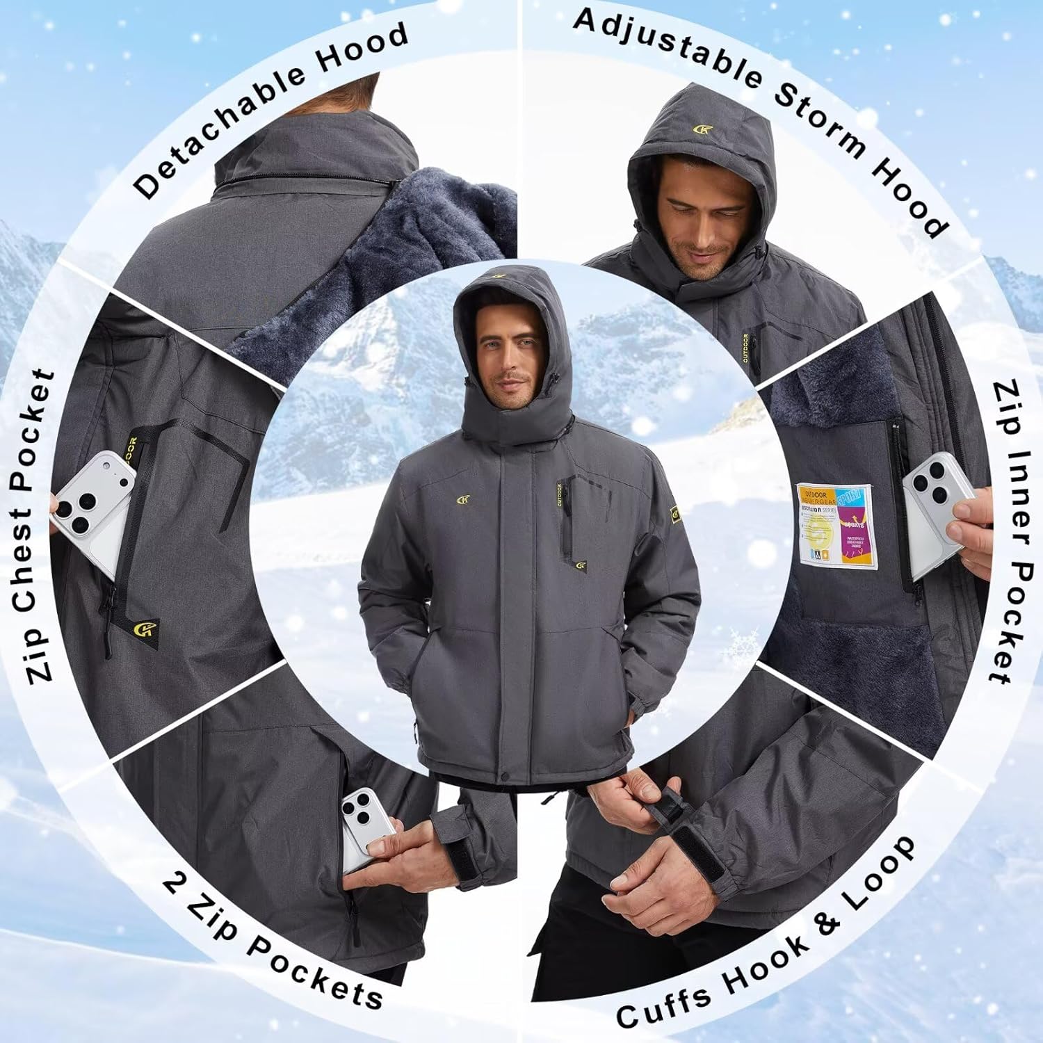 QPNGRP Mens Waterproof Ski Snowboard Jacket Winter Windproof Snow Coat - Image 4