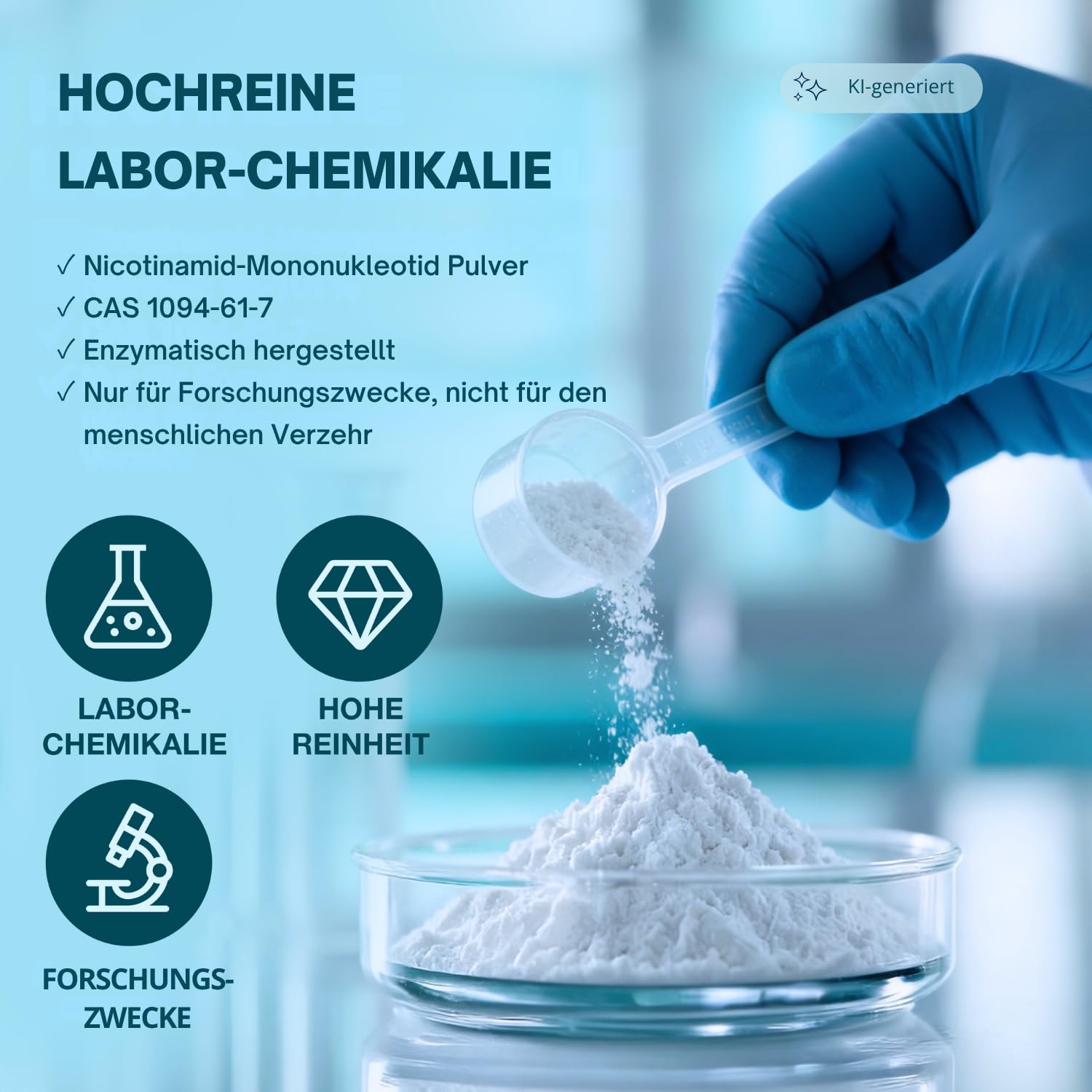 NMN Pulver 100g, Nicotinamid-Mononukleotid ≥98% Reinheit, enzymatisch hergestellt, Laborchemikalie