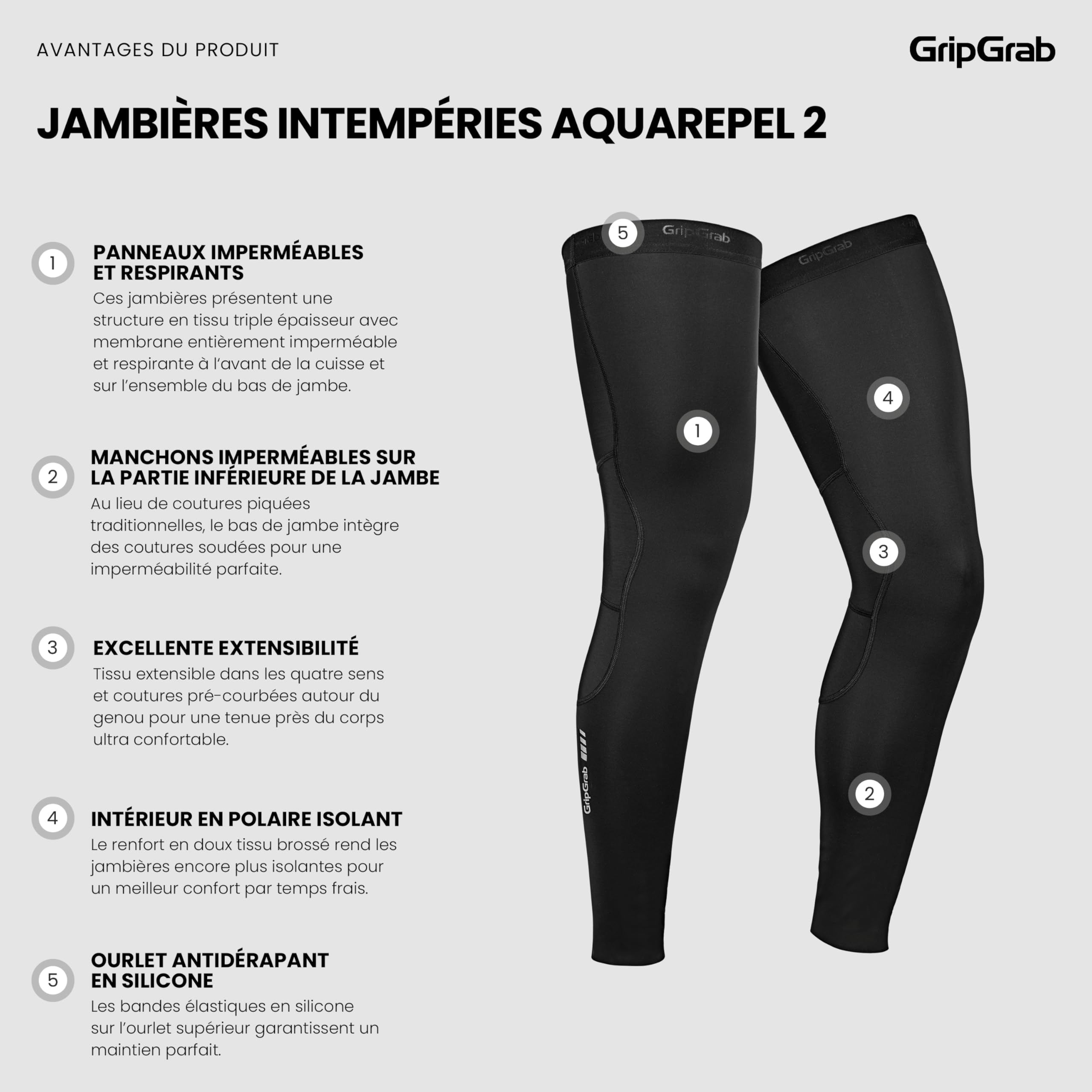GripGrab Jambières Vélo Intempéries AquaRepel 2 Manchettes de Jambes de Cyclisme Résistant à l'eau