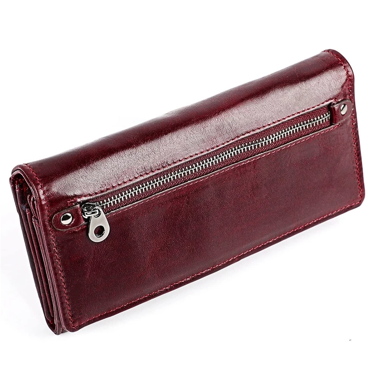 Portfel damski Długi Vintage Casual Portfele dla kobiet, czerwone wino, 19.2x10.1x3cm, Klasyczny