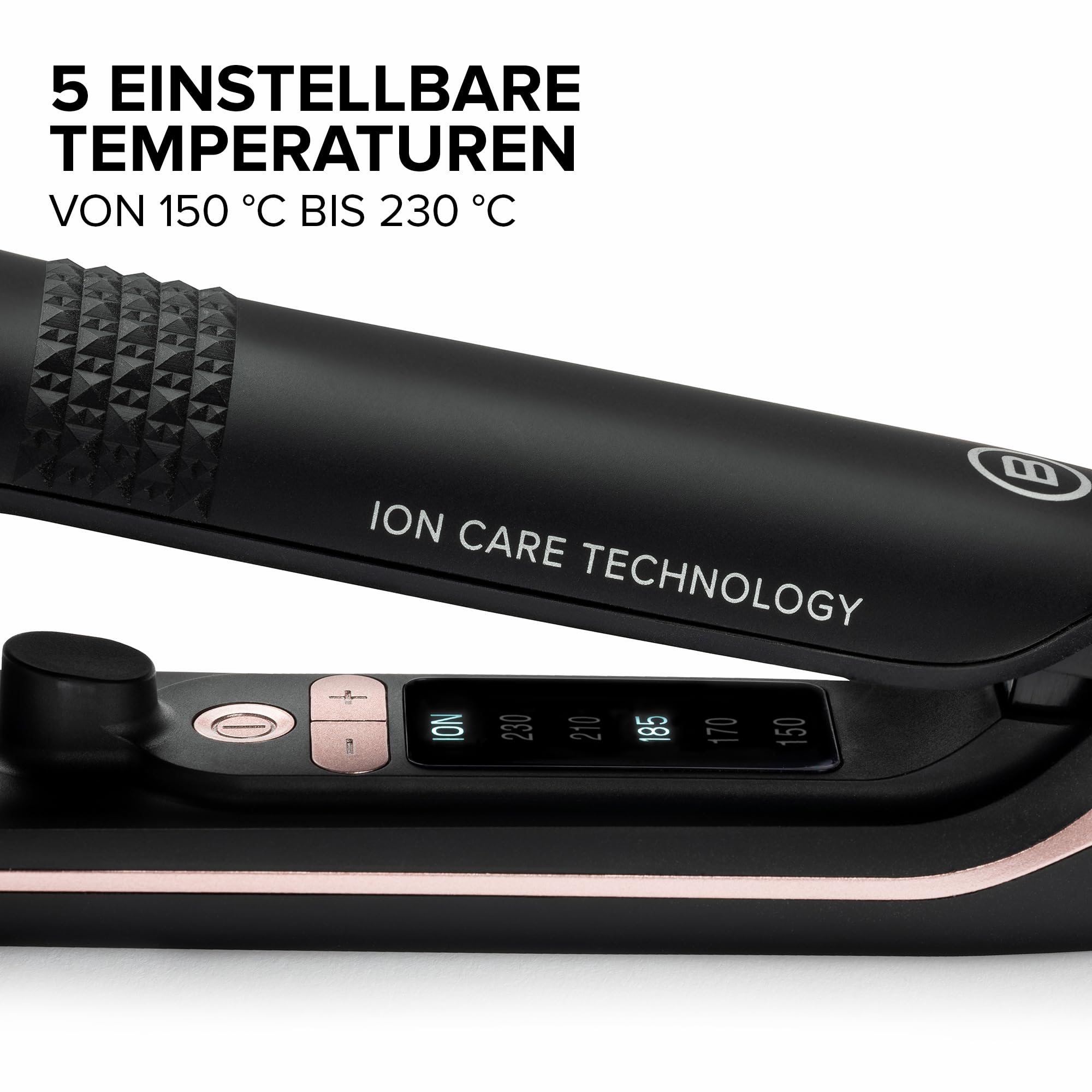 Bellissima XL ION, Haarglätter, breites Glätteisen, Ionisator, konstante Hitze, Keramik- und Keratinbeschichtung, 5 Temperaturen von 150 bis 230°C, Schnellaufheizung, 1.8 m Kabel