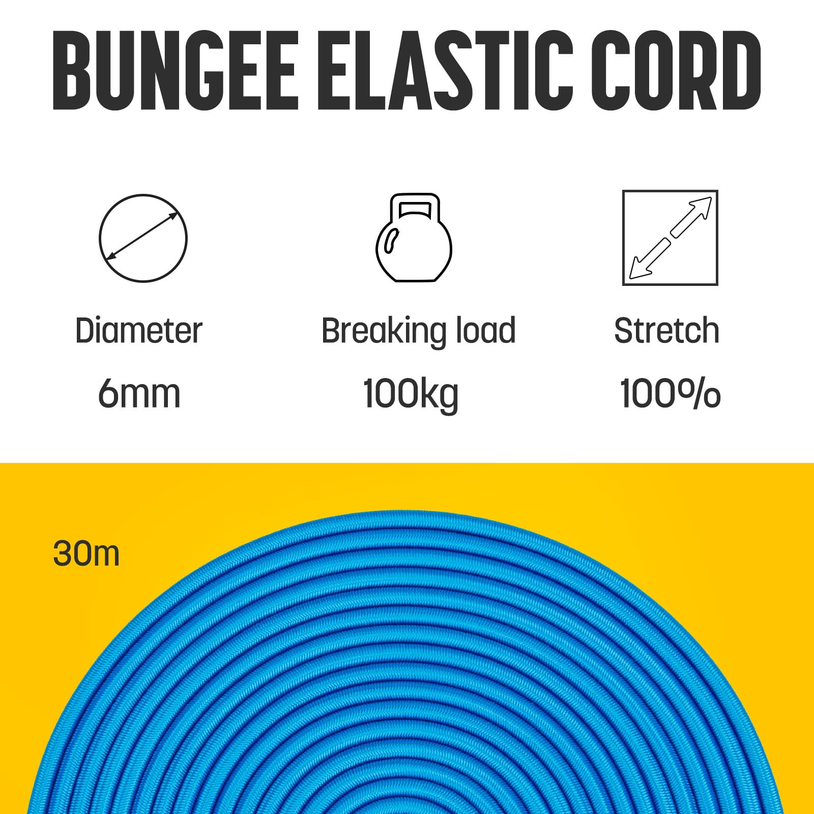 Kamu Synber Bungee Cord 6mm x 30m Elastic Shock Cord Bungee Rope for Tarpaulin Kayak, Tie Down, Camping, Blue - Image 3