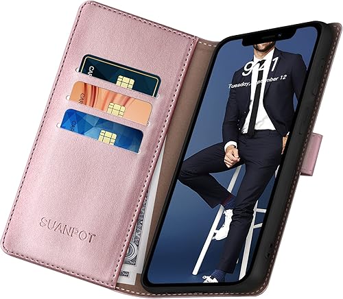 Miniatura 4 de SUANPOT Funda para iPhone 13 Pro Max 6.7 5G con bloqueo RFID, tarjetero de crédito, funda de piel sintética con tapa para teléfono, funda a prueba