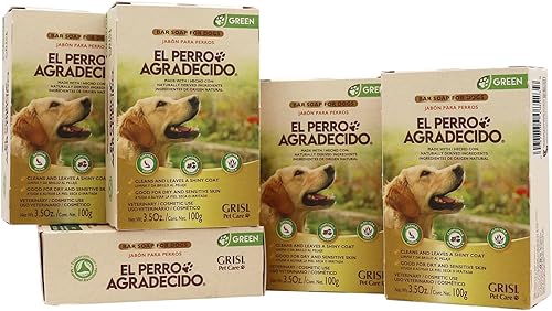 Perro Agradecido  Jabón de avena, jabón para perros, piel sensible, condiciones, capa brillante, ingredientes de origen natural, paquete de 5, 3.5