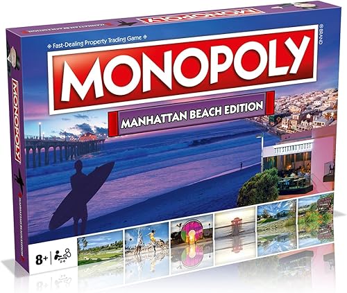 Manhattan Beach Monopoly Board Game Edition, juego familiar para edades de 8 años en adelante