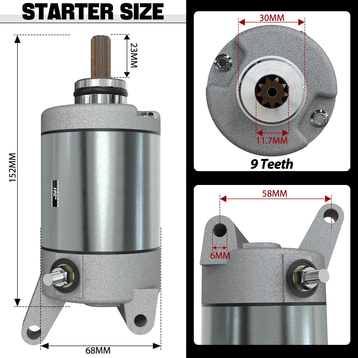 1PZ DJI-ID1 Démarreur de rechange pour Polaris Sportsman 450/570, Ranger 570, RZR 570, ACE 500/570, 4013015, 4014909, SMU0548, 26-1108, 19486, 4014290