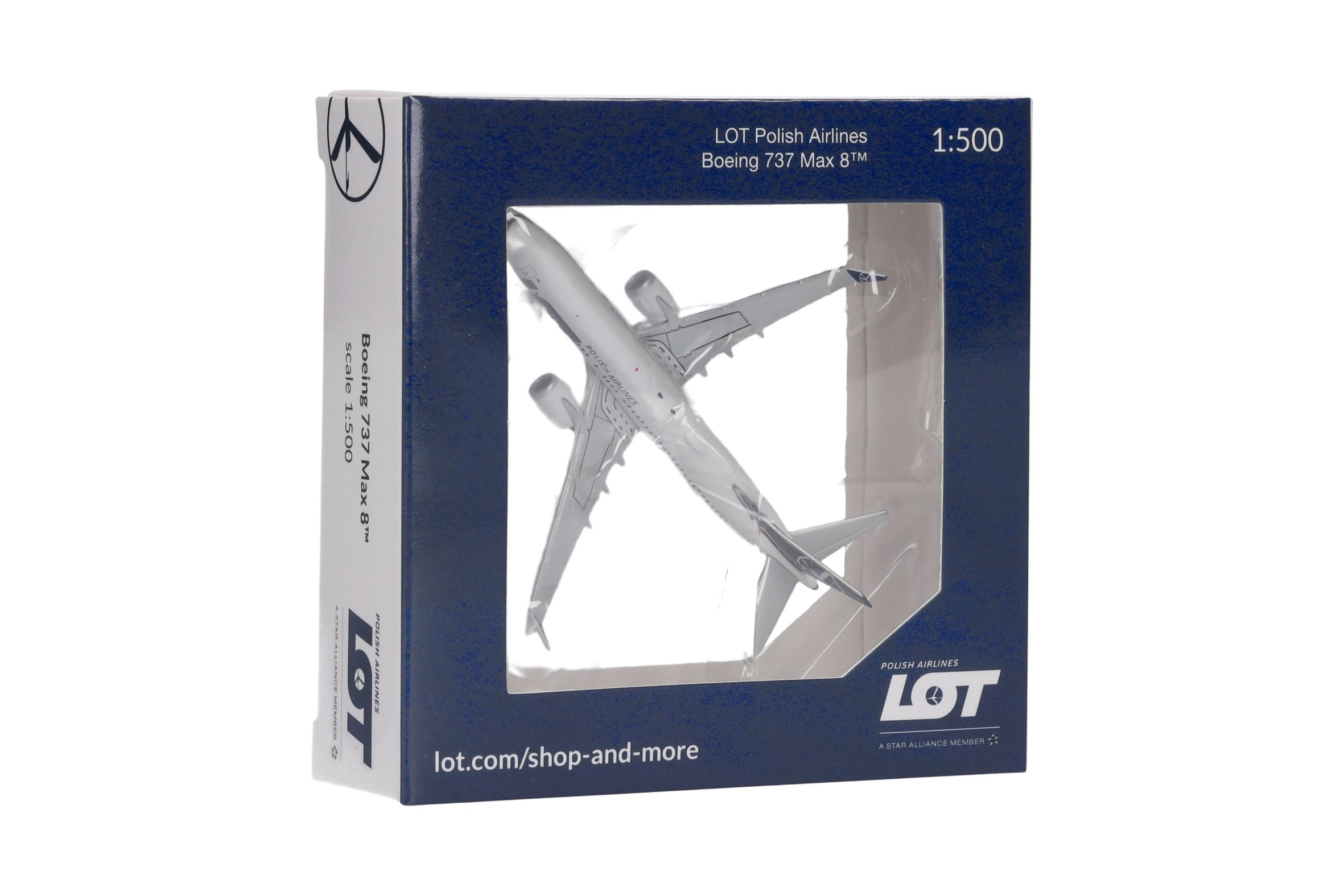Herpa Miniatura del avión Lot Polish Airlines Boeing 737 MAX 8, Escala 1/500, Modelo prefabricado, maqueta de colleción, modelismo, Avion sin Soporte, Figura Metal