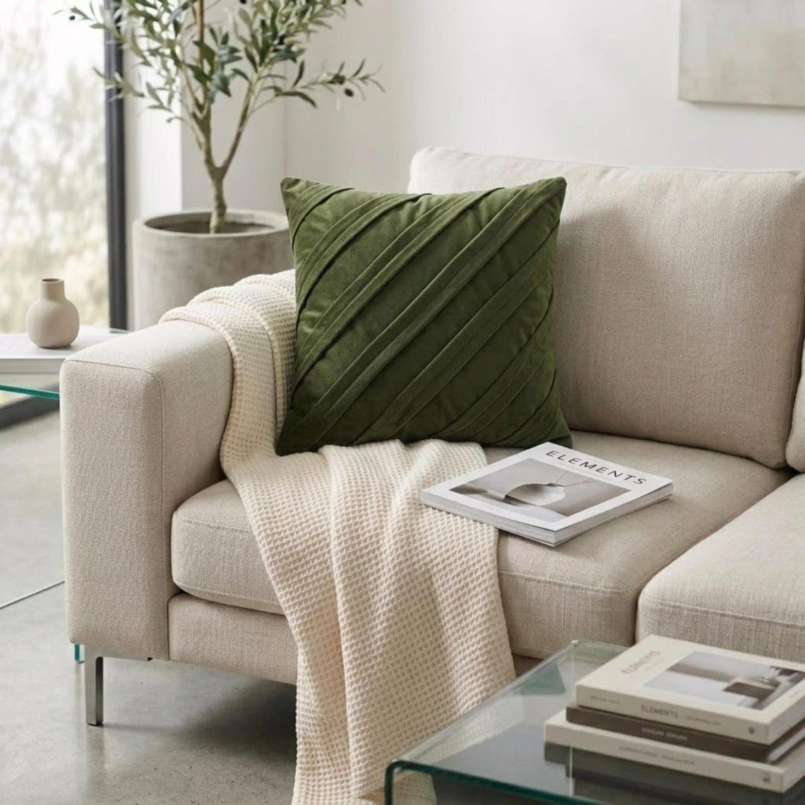 The HomeCentric Euro Pillow Shams, Olive Green European Sham Covers 26x26 inch (65x65 cm) Suede Euro Pillow Covers, Solid Color, Striped, Pintucks, Textured, Contemporary Euro - Contemporary Olive