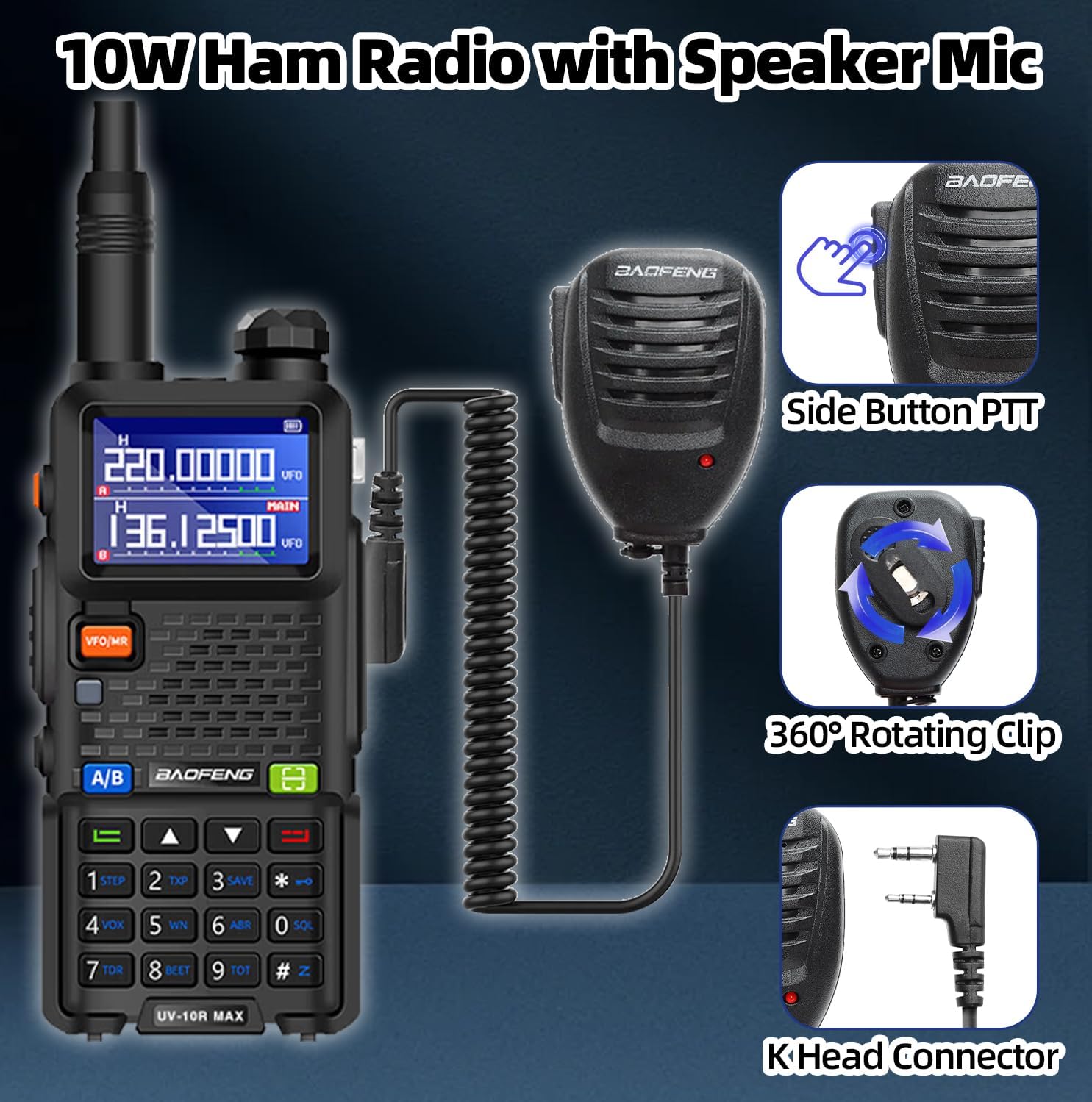 BAOFENG UV-10R MAX Ham Radio Handheld 10W Long Range Rechargeable Walkie Talkies Tactical NOAA Weather Two-Way Radios with 2500mAh USB-C Charging Battery,Mic for Survival Gear,Adults,Gifts,2 Pack
