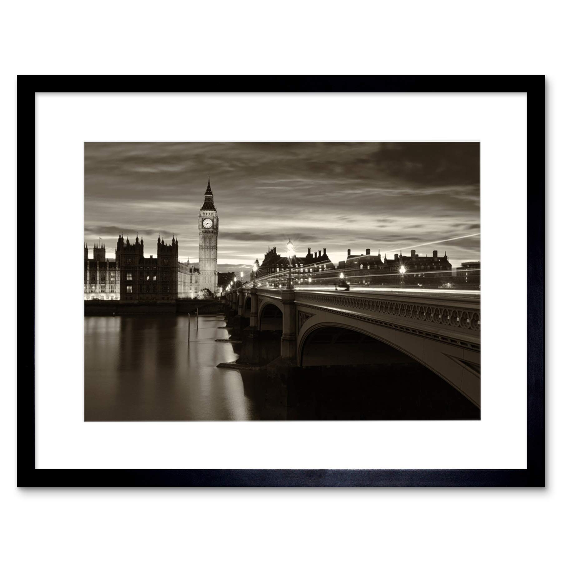 Artery8 Framed Print - Big Ben Westminster - Grey - 12" x 16"