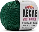 Keche Coton bébé, 60% Coton 40% Fil acrylique, Fil de coton doux pour le crochet et tricoter, fils d'amiguri 1 Échevins/balais 1.76 Oz (50g) / 180 Autres (165m) - Vert foncé