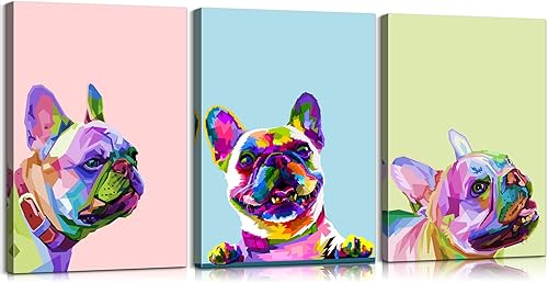 3 piezas de decoración de arte pop de bulldog francés, arte de pared, decoración de habitación de perro, póster de animal, pintura de bulldog