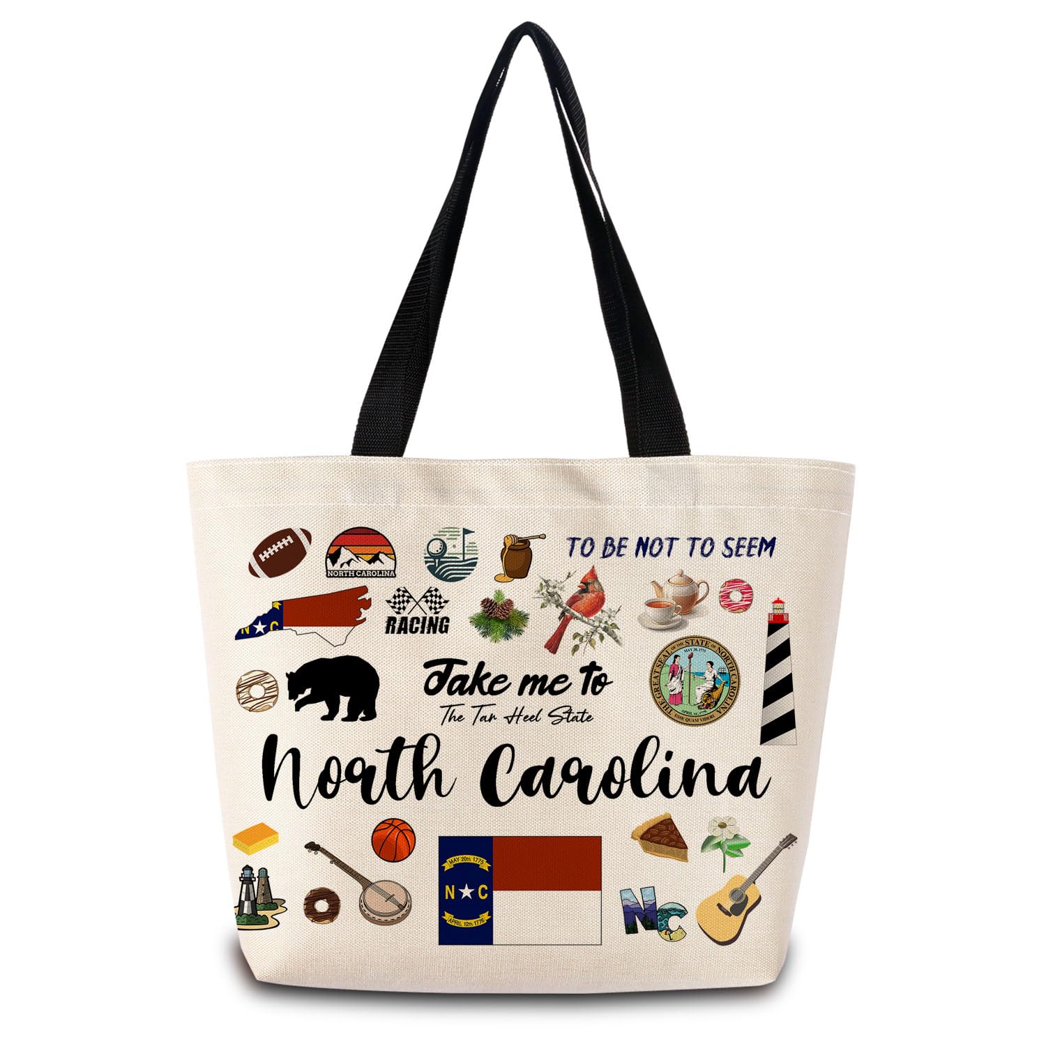 Take Me To North Carolina Tote Bag Reusable Grocery Bags Aesthetic Shopping Shoulder Handbag with Interior Pocket Lightweight & Washable Stylish North Carolina Travel Present for Women