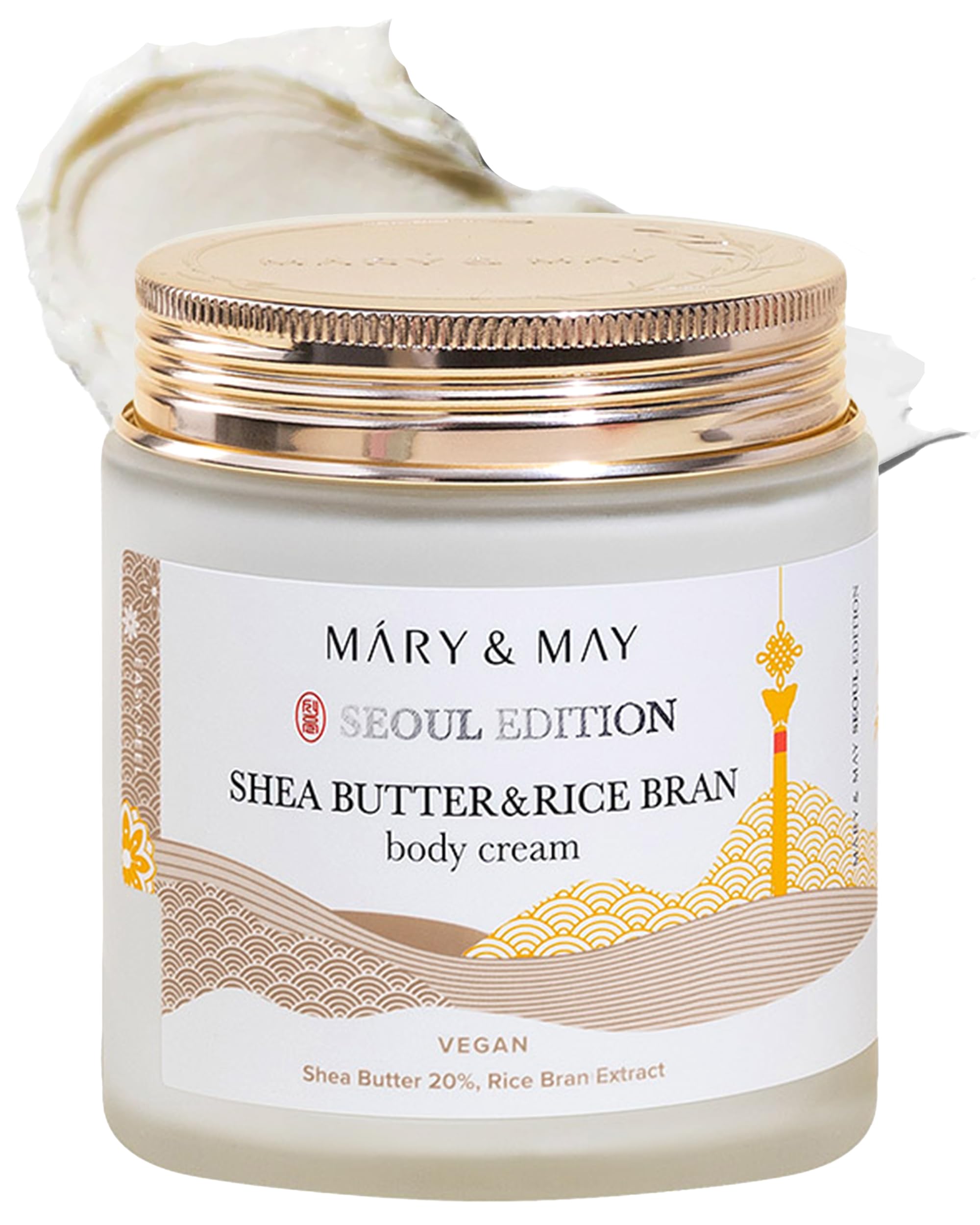 Mary&May Crema Corporal de Manteca de Karité y Salvado de Arroz (Edición Seúl) - Hidratante Corporal Vegano Coreano para Piel Seca y Sensible con Ceramida - Manteca Corporal sin Fragancia, 250 ml