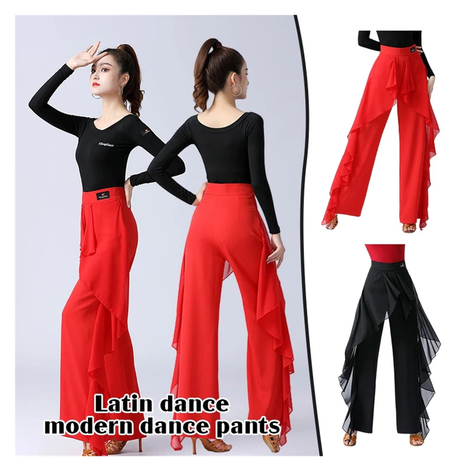 Pantalone Donna Elegante Pantaloni da Ballo Latino for Donna, Moderno, a Vita Alta, con Volant, Sala, Tango, for esibizioni e Prove