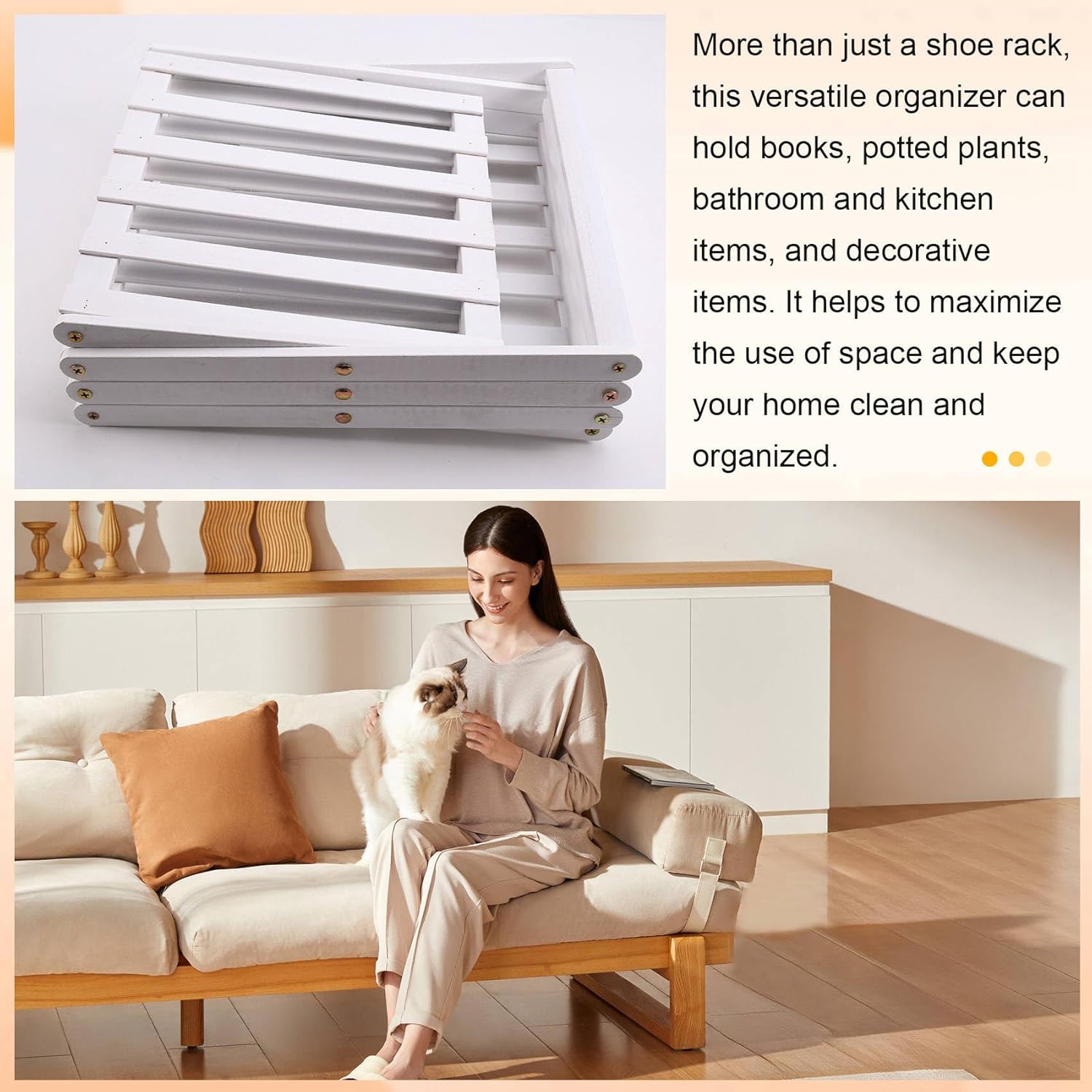 Bamboo Shoe Rack for Entryway - Foldable, Narrow Organizer for Small Spaces, White,