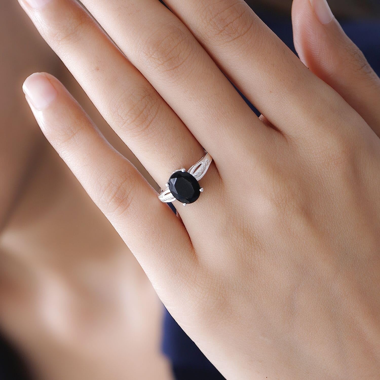 Black Tourmaline Ring 925 Sterling Silver Split Shank Vintage Statement Engagement Women Jewelry Birthday Christmas Gifts for Women