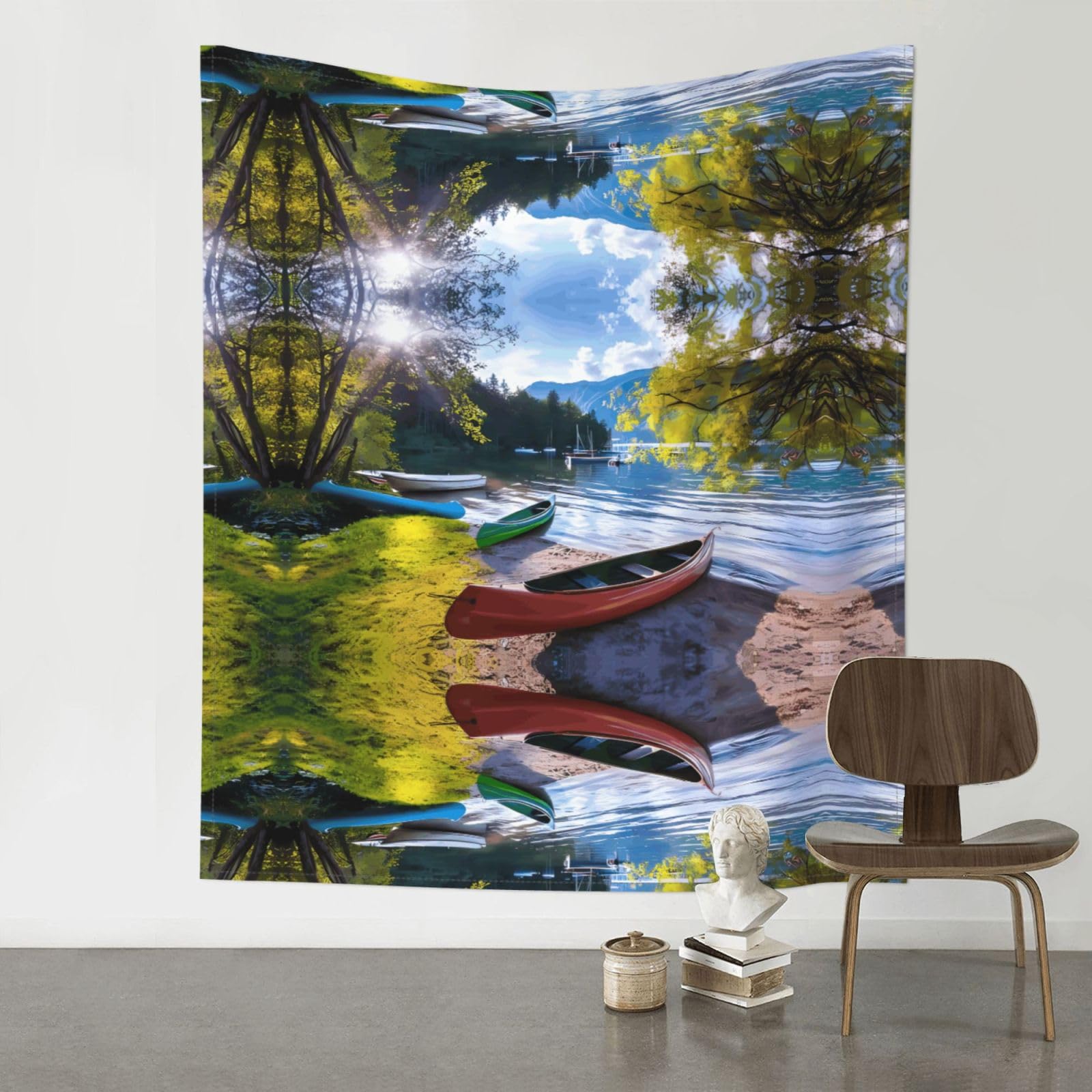 YYHHAOFA Lake with Boats Canoes Park Prints Wall Tapestry 60x51in – Boho Chic Dorm Decor, Beach Throw, & Versatile Home Accent