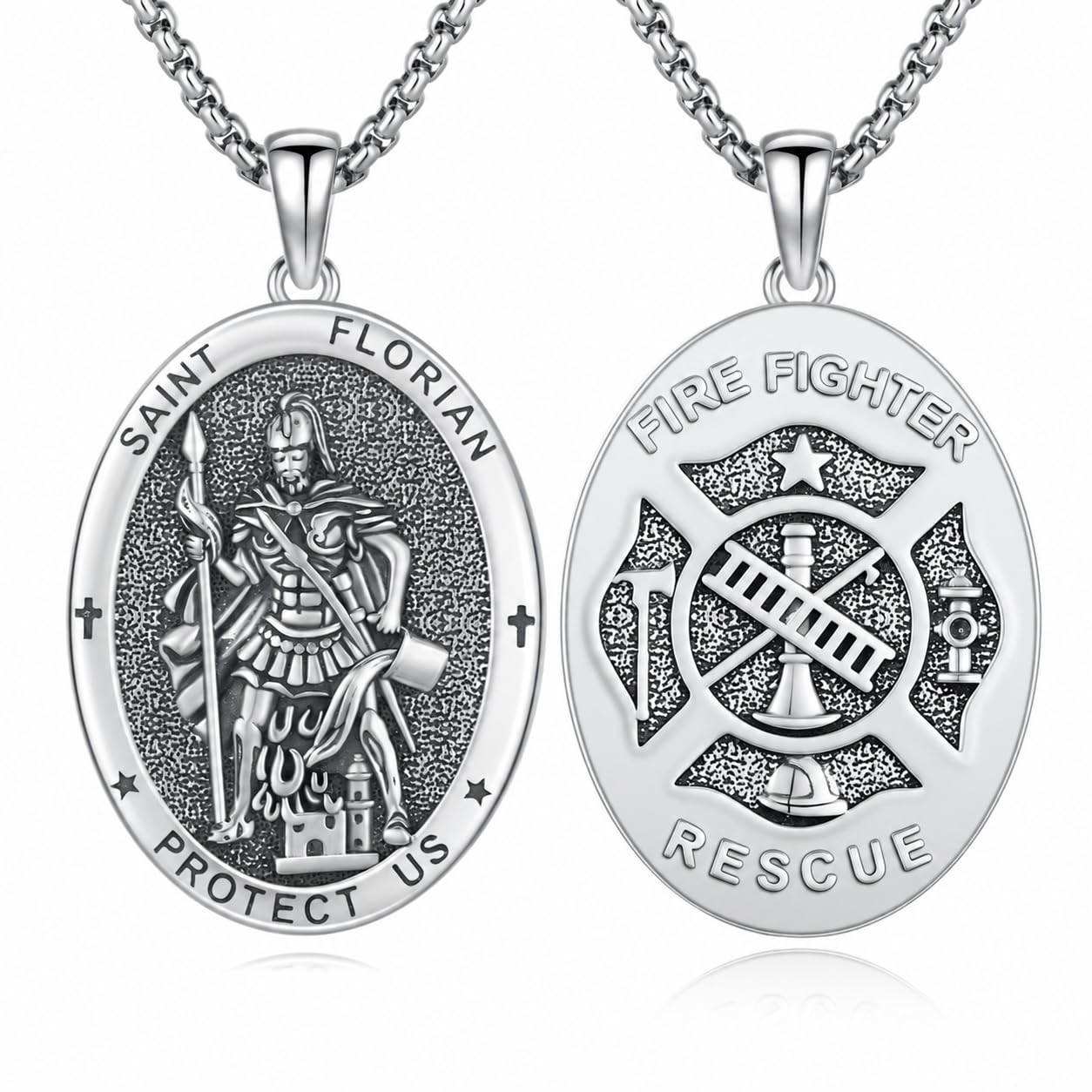 Silver/14K Gold Patron Saint Medal Amulet Necklace for Men Women