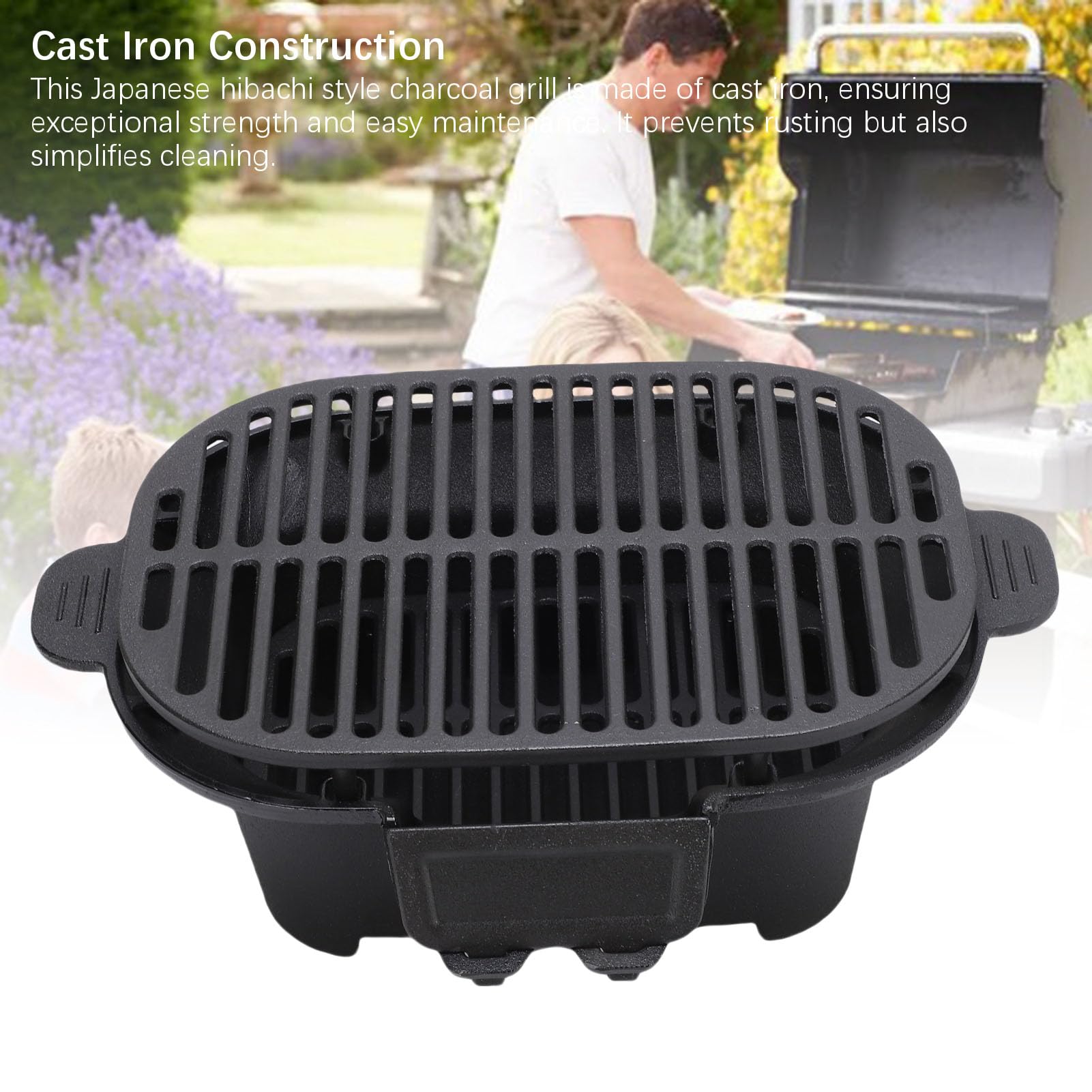 Griglia a Carbone Hibachi Giapponese Griglia in Ghisa Piccola Stufa Hibachi Portatile Calore a Lunga Durata per Barbecue Picnic Cortili da Tavolo Compatto