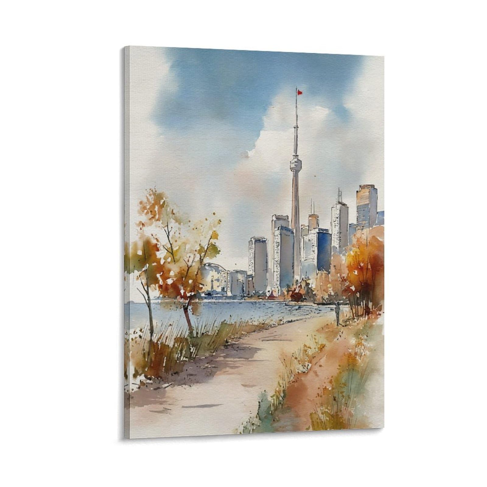 Xwymxz Frame-Style Toronto 20X30inch(50X75cm) Vintage Travel Poster Watercolor Canvas Art