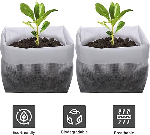 Miniatura 4 de GREANER 100 bolsas biodegradables para guardería, bolsas de cultivo gruesas de 11 x 11.8 pulgadas para verduras, bolsas de contenedores de plántulas